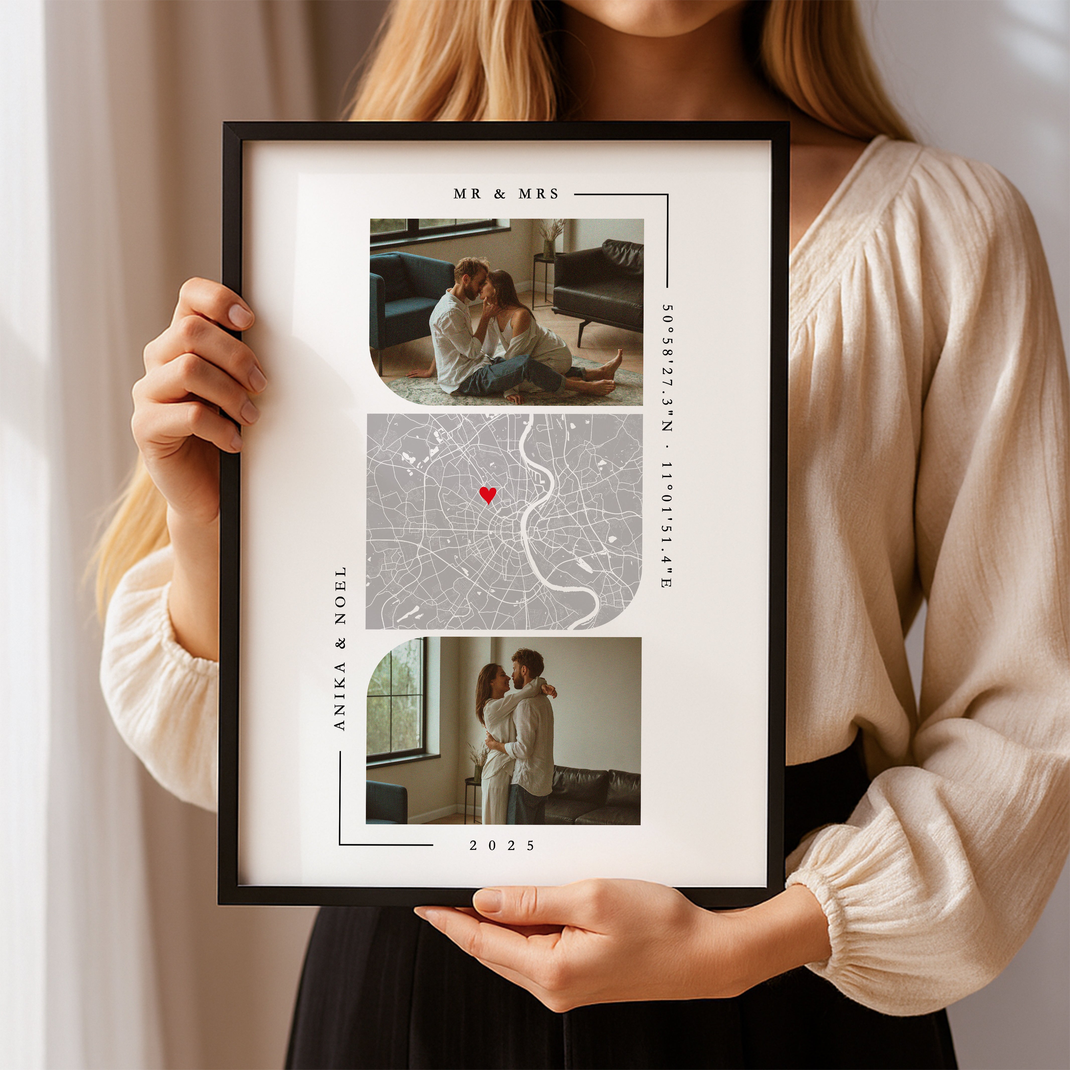 Jahrestag Geschenk für ihn Koordinaten Bild mit Fotos