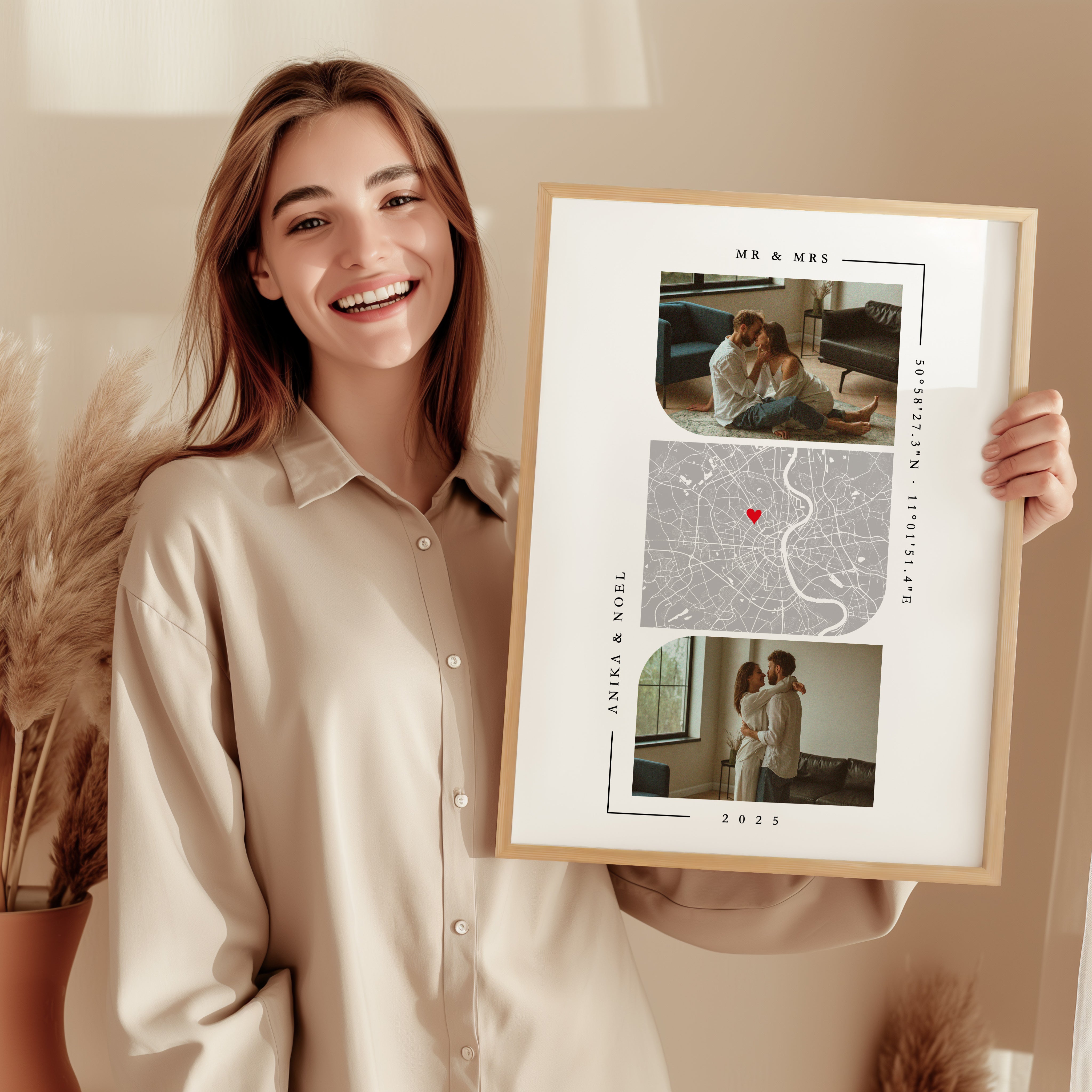 Jahrestag Geschenk für ihn Koordinaten Bild mit Fotos
