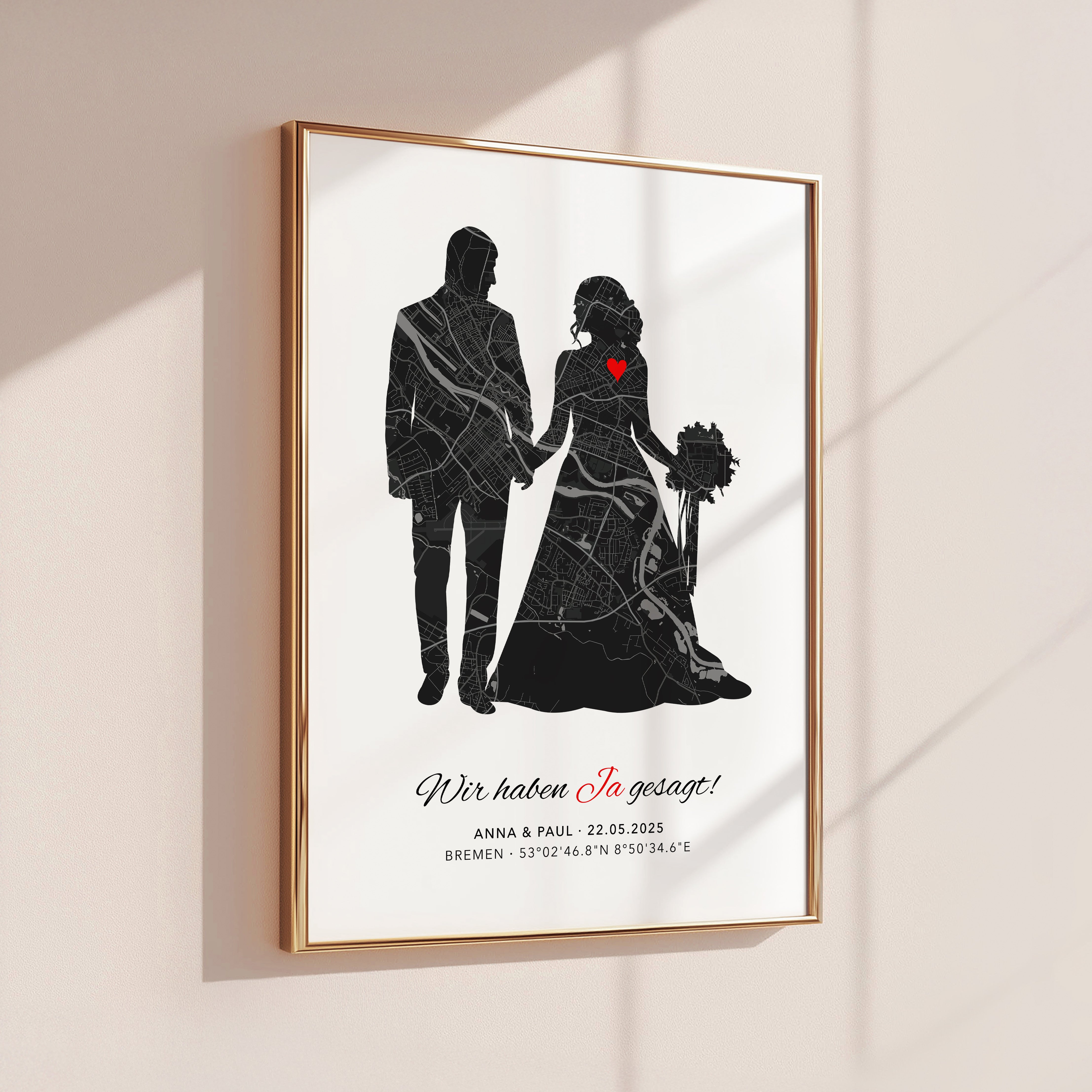 Hochzeitsposter „Wir haben ja gesagt“ mit Karte - Romantisches Geschenk