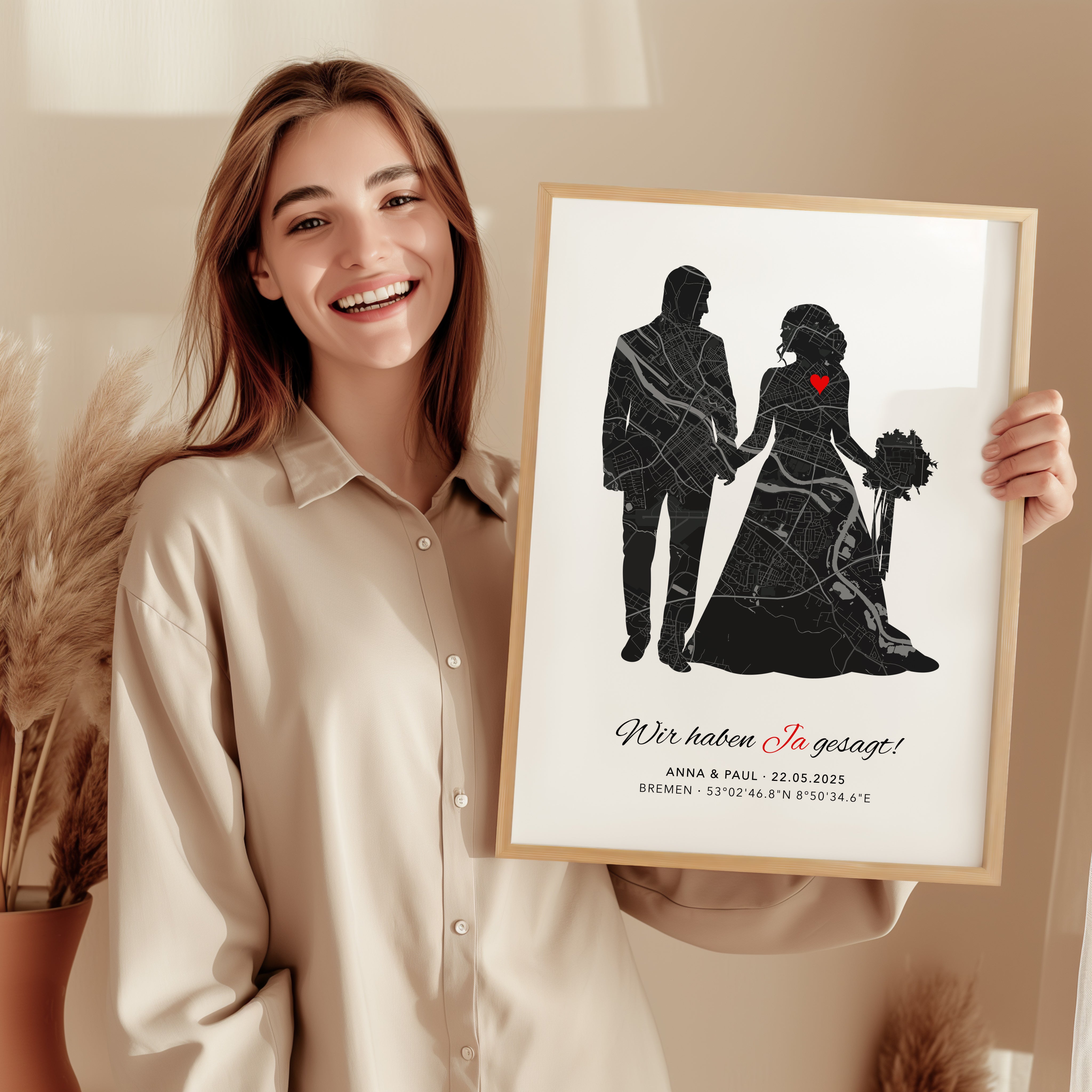 Hochzeitsposter „Wir haben ja gesagt“ mit Karte - Romantisches Geschenk