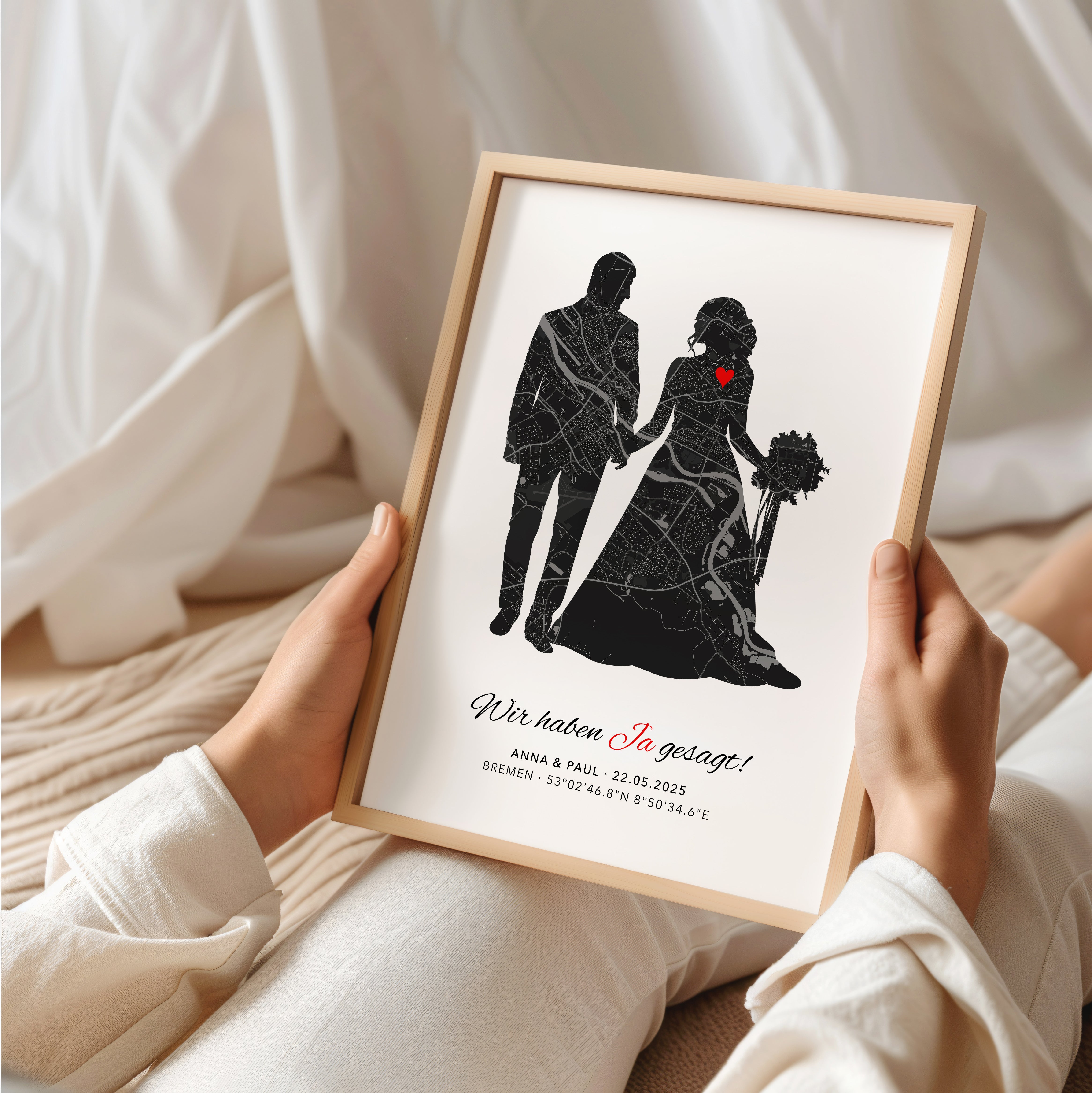 Hochzeitsposter „Wir haben ja gesagt“ mit Karte - Romantisches Geschenk