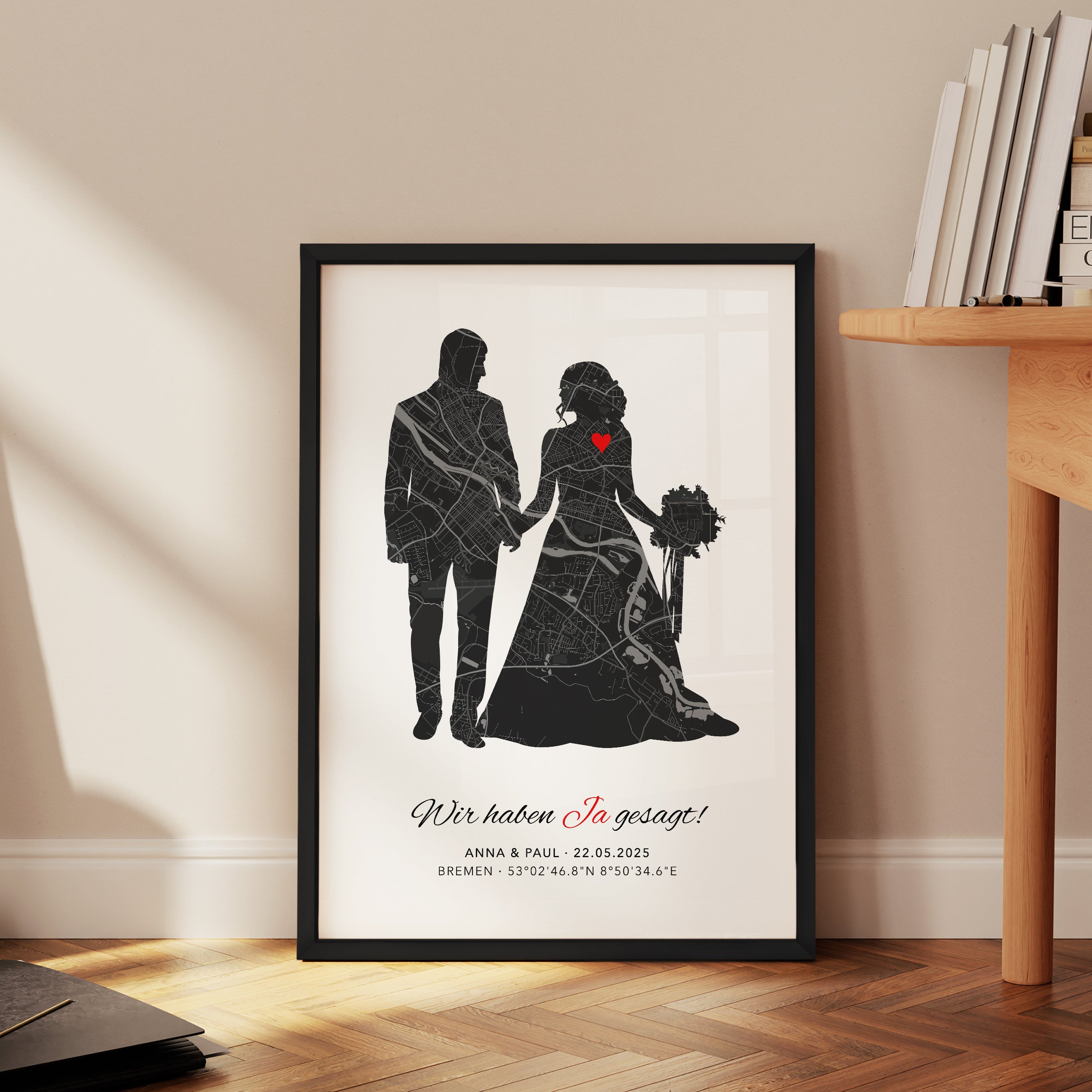 Hochzeitsposter „Wir haben ja gesagt“ mit Karte - Romantisches Geschenk