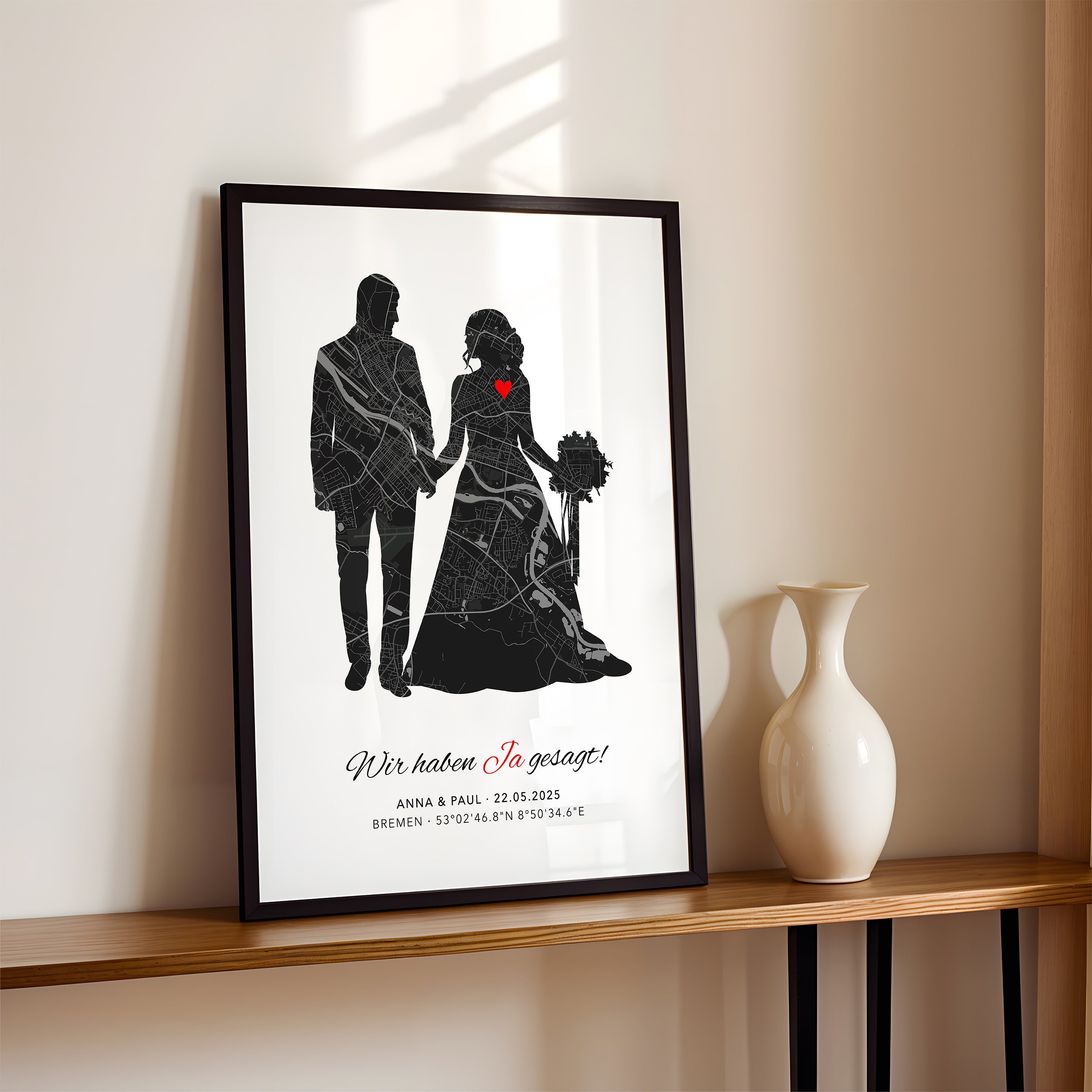 Hochzeitsposter „Wir haben ja gesagt“ mit Karte - Romantisches Geschenk