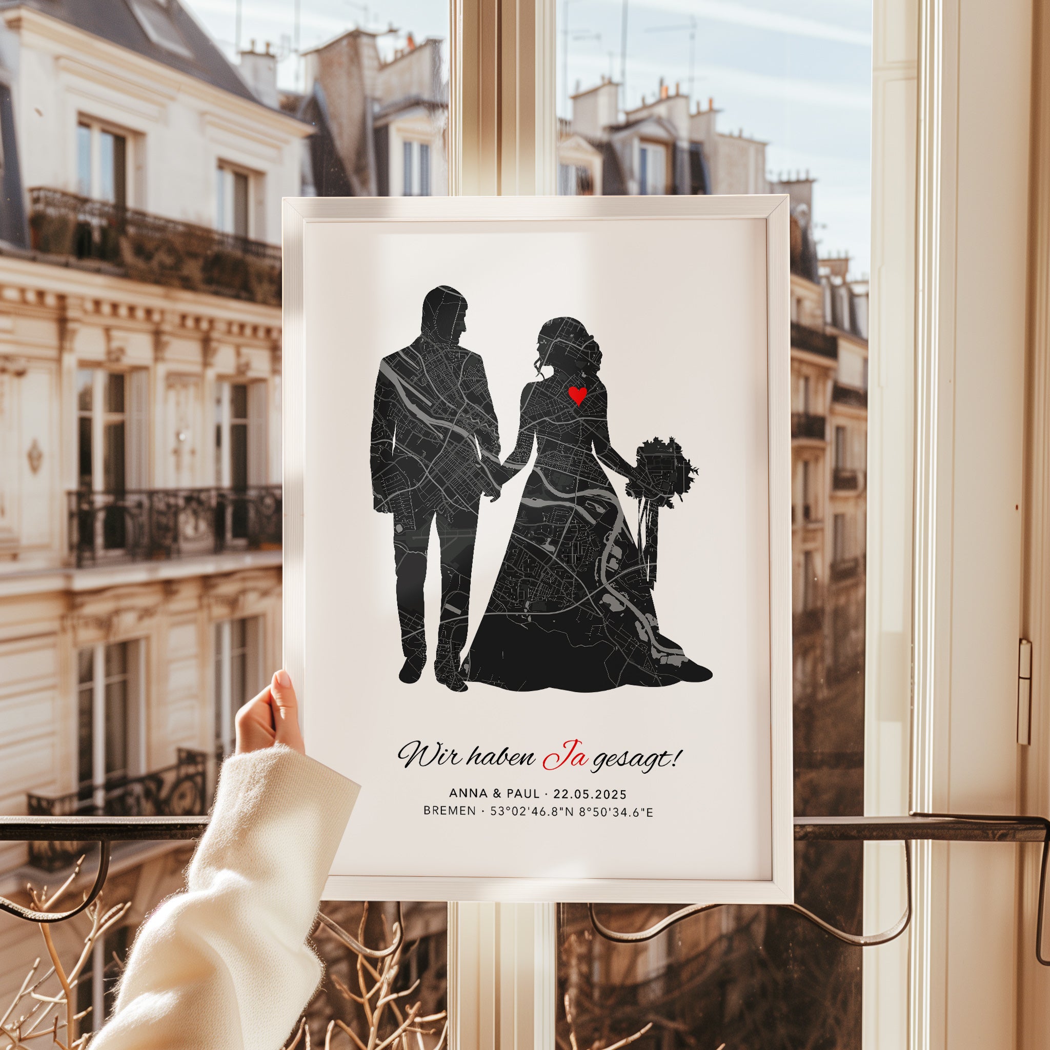 Hochzeitsposter „Wir haben ja gesagt“ mit Karte - Romantisches Geschenk
