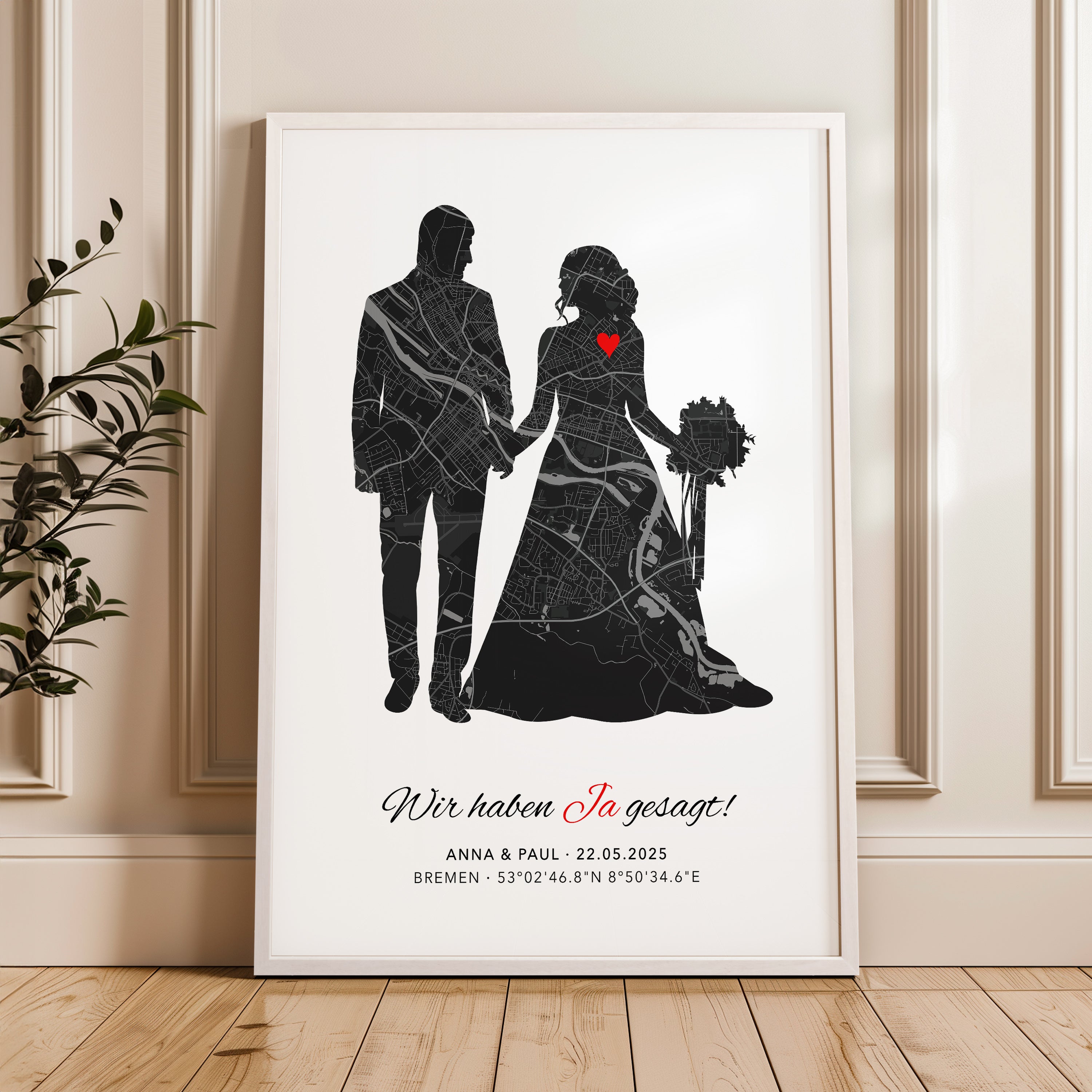Hochzeitsposter „Wir haben ja gesagt“ mit Karte - Romantisches Geschenk