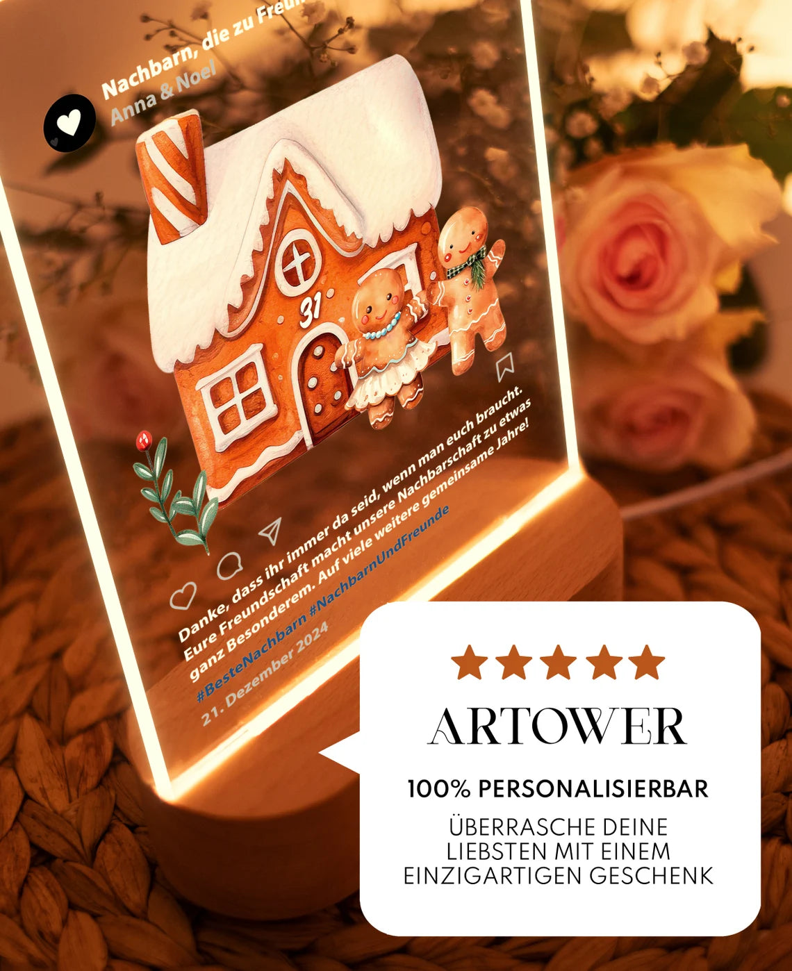 Nachtlicht mit Spruch - Weihnachtsgeschenk für Lieblingsnachbarn