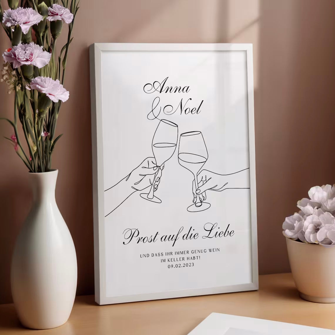 Hochzeit Geschenk – Wein Bild für Brautpaar