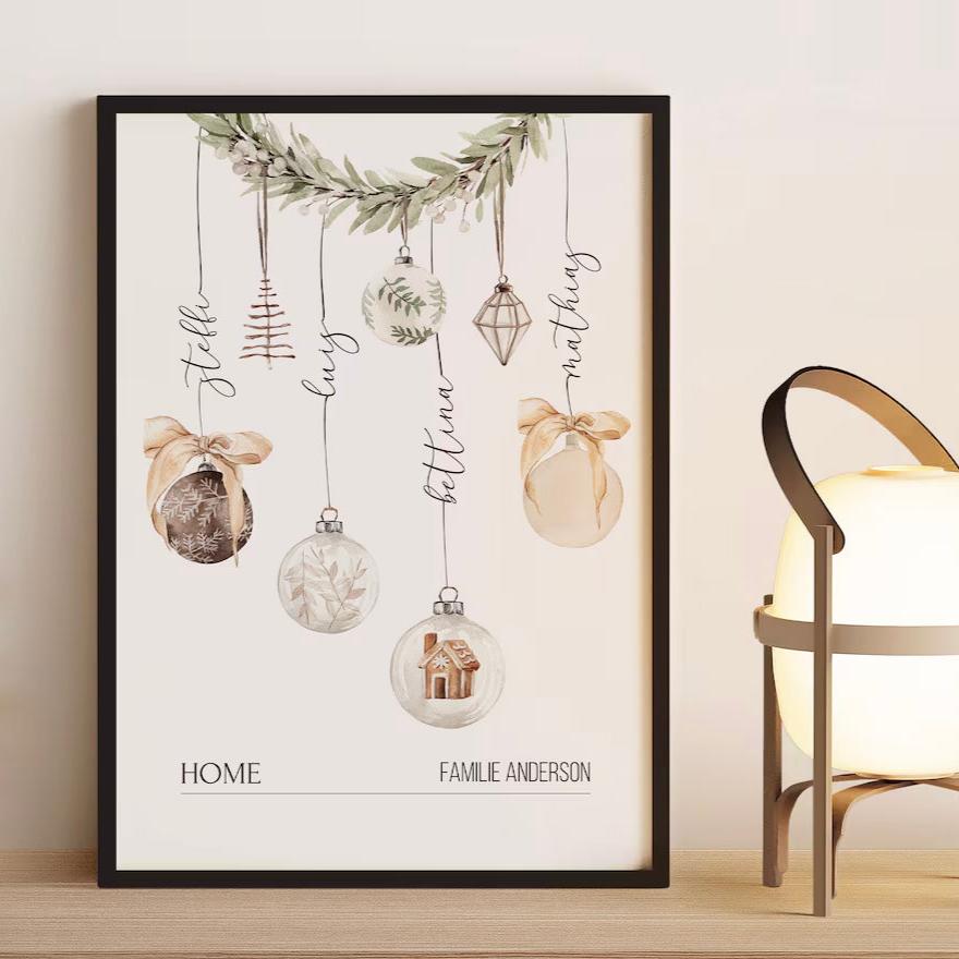Familienposter mit Vornamen - Weihnachtsgeschenk für Familie, Eltern, Nachbarn