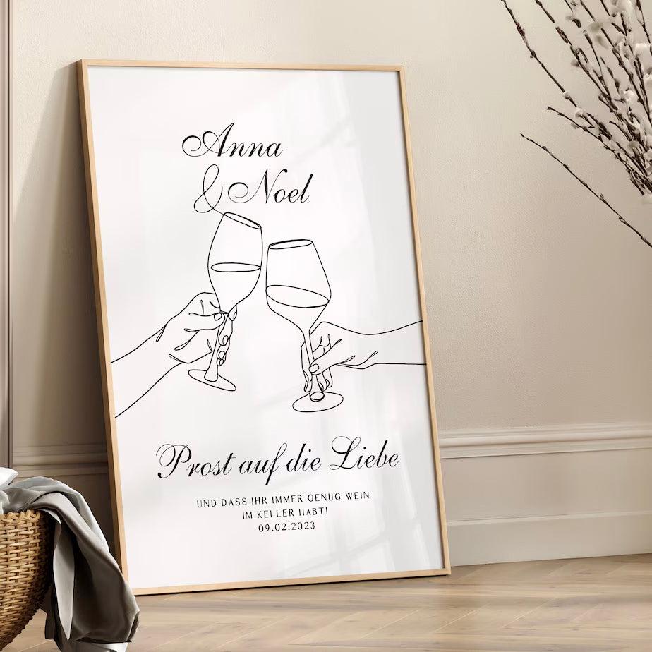 Hochzeit Geschenk – Wein Bild für Brautpaar