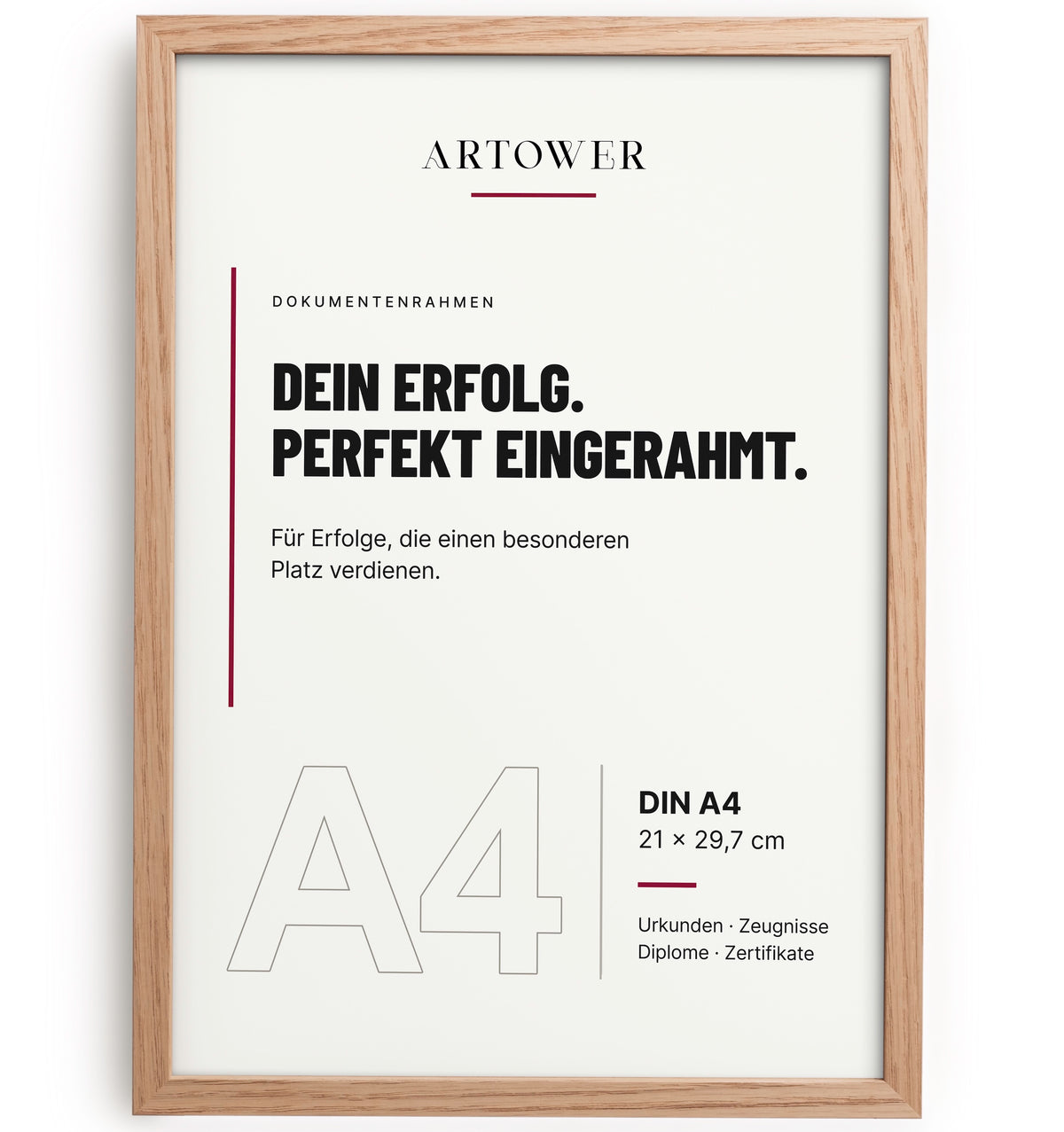 Bilderrahmen DIN A4 21 × 29,7 cm Holz für Urkunden – Eiche Boho