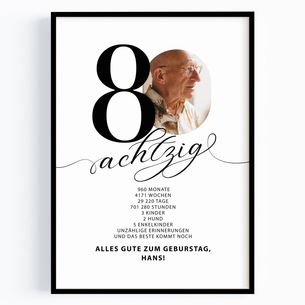 Geschenk zum 80. Geburtstag für Männer – Personalisiertes Geburtstagsposter mit Foto