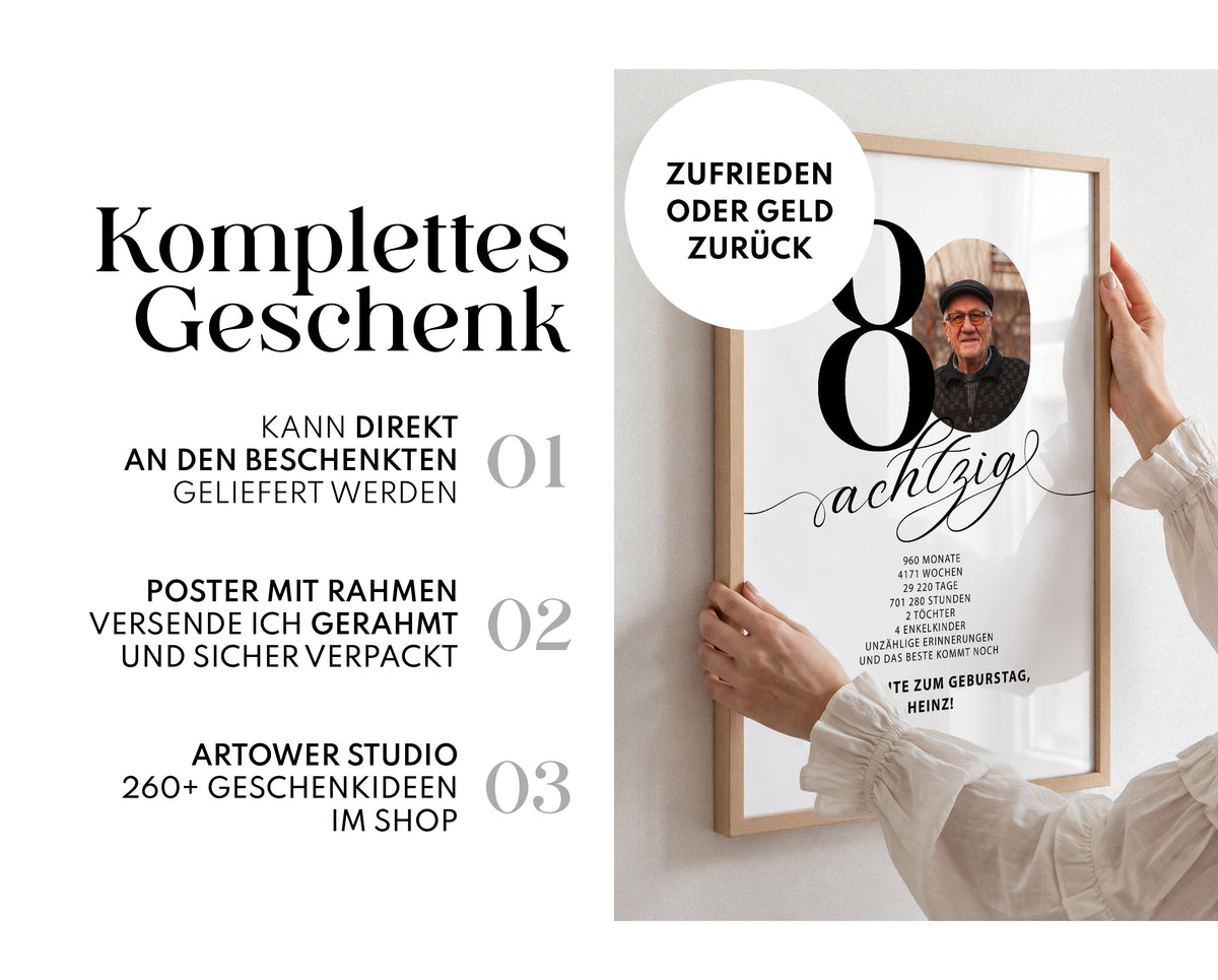 Geschenk zum 80. Geburtstag für Männer – Personalisiertes Geburtstagsposter mit Foto
