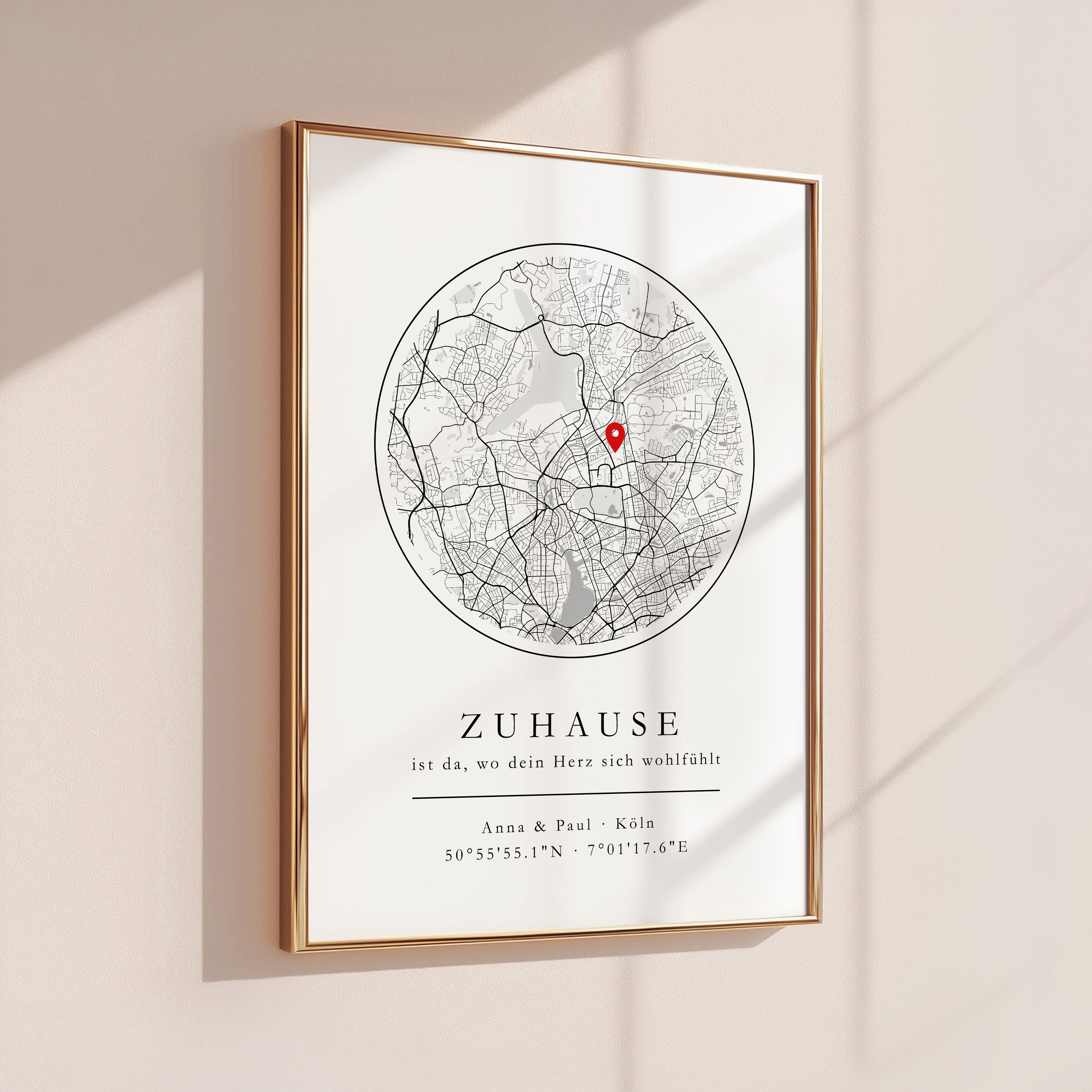 Stadtkarte Poster Zuhause - Geschenk zum Einzug oder Jahrestag