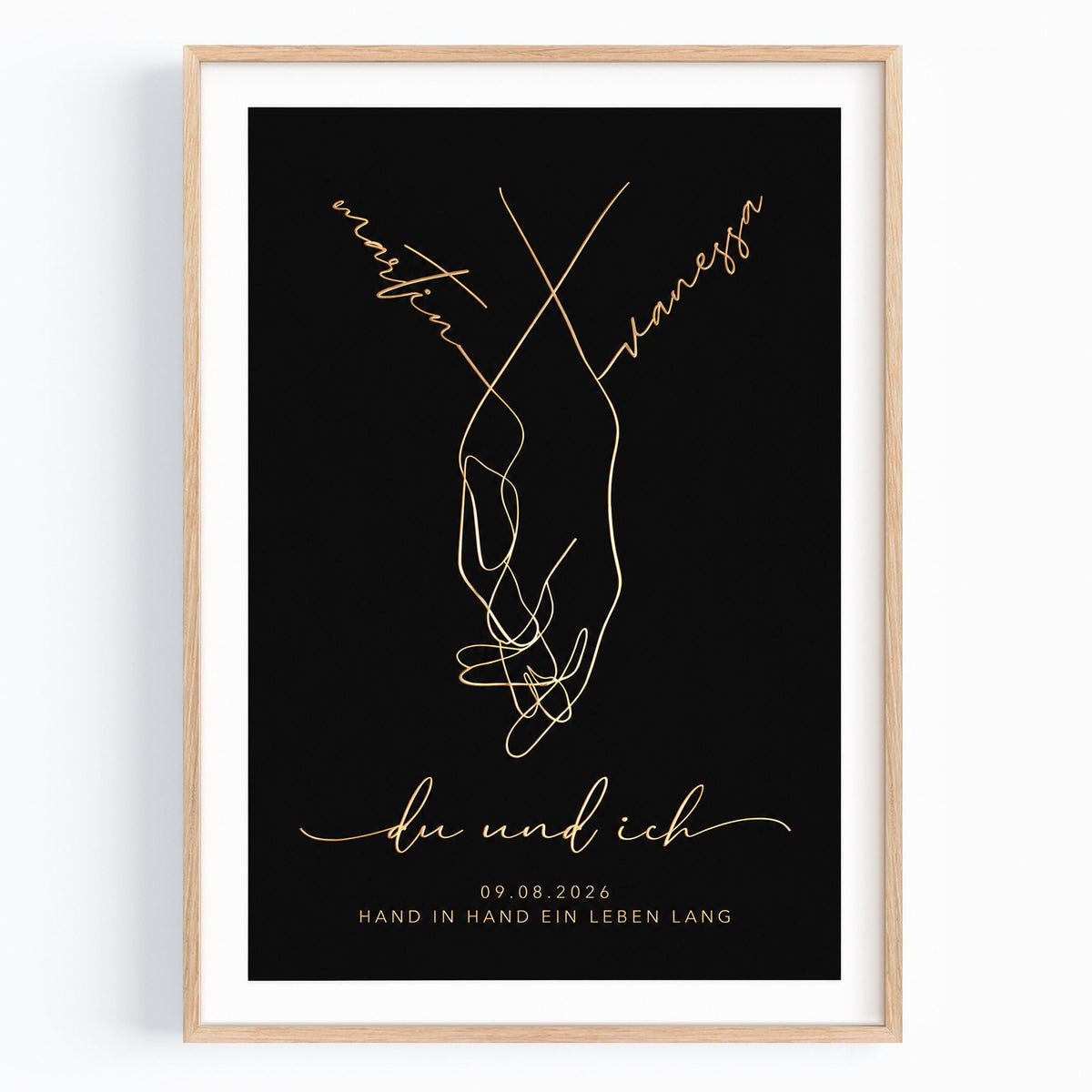 Personalisiertes Hochzeitsgeschenk „Hand in Hand“ mit Goldfolie