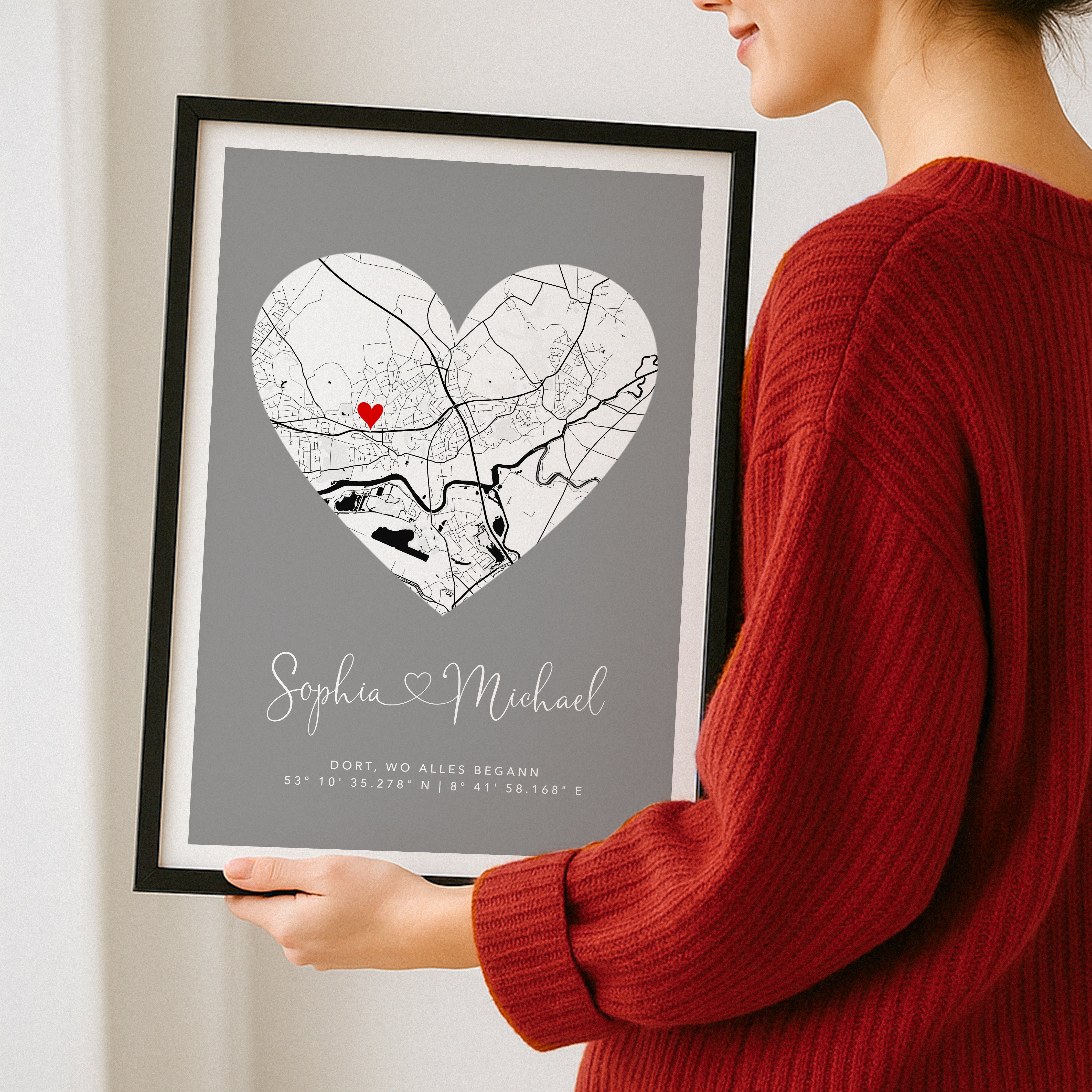 Wo alles begann Poster mit Herz - Personalisierte Stadtkarte