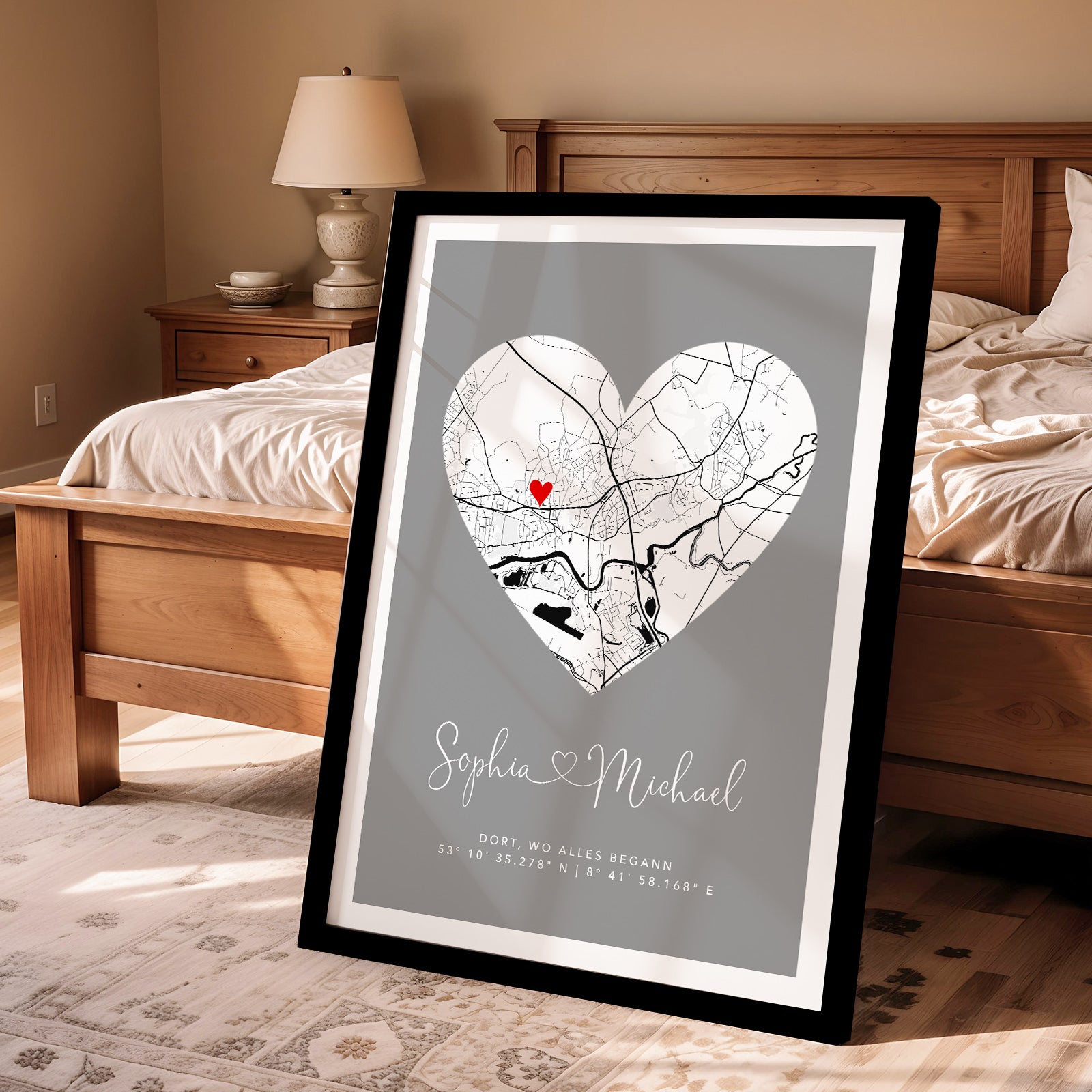 Wo alles begann Poster mit Herz - Personalisierte Stadtkarte
