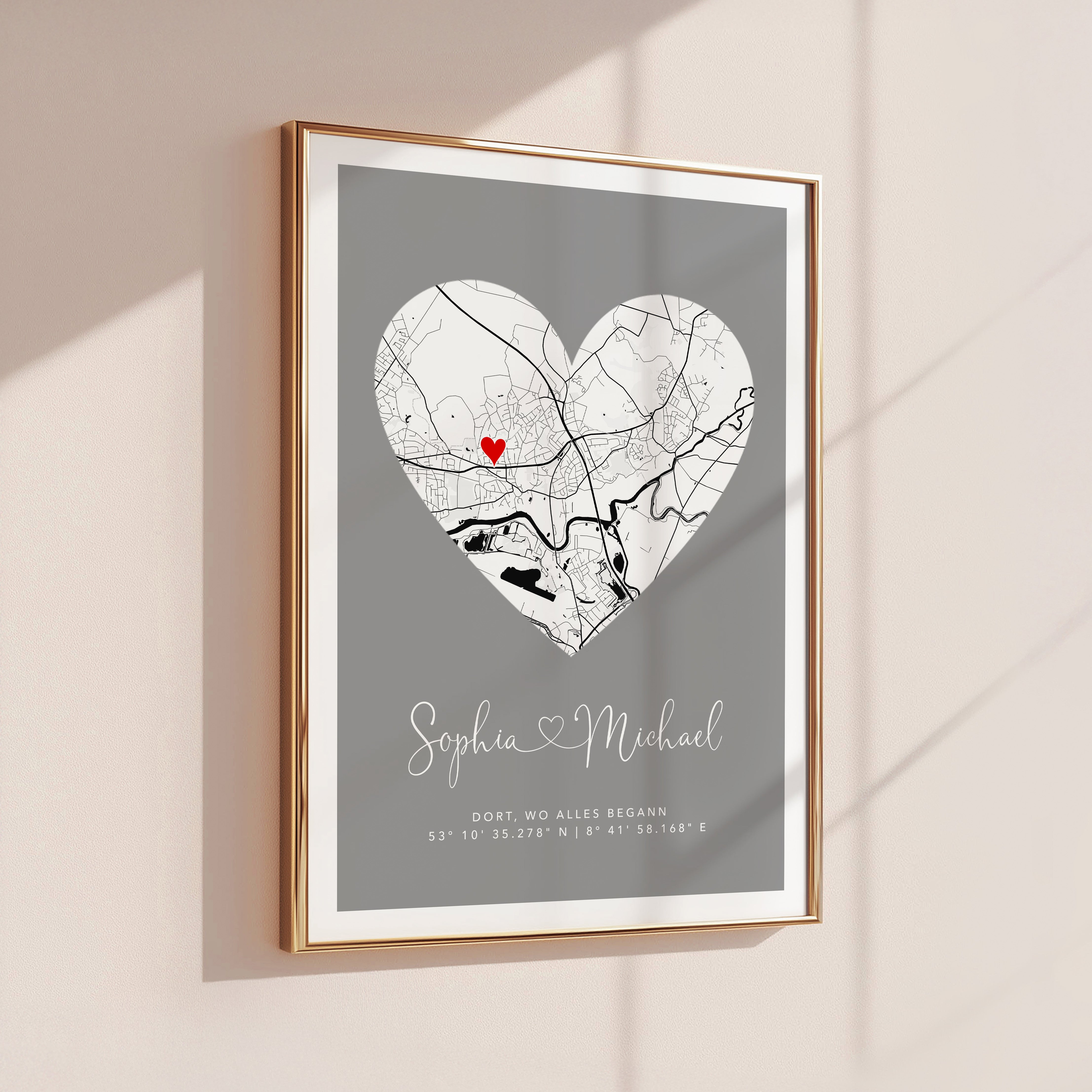 Wo alles begann Poster mit Herz - Personalisierte Stadtkarte