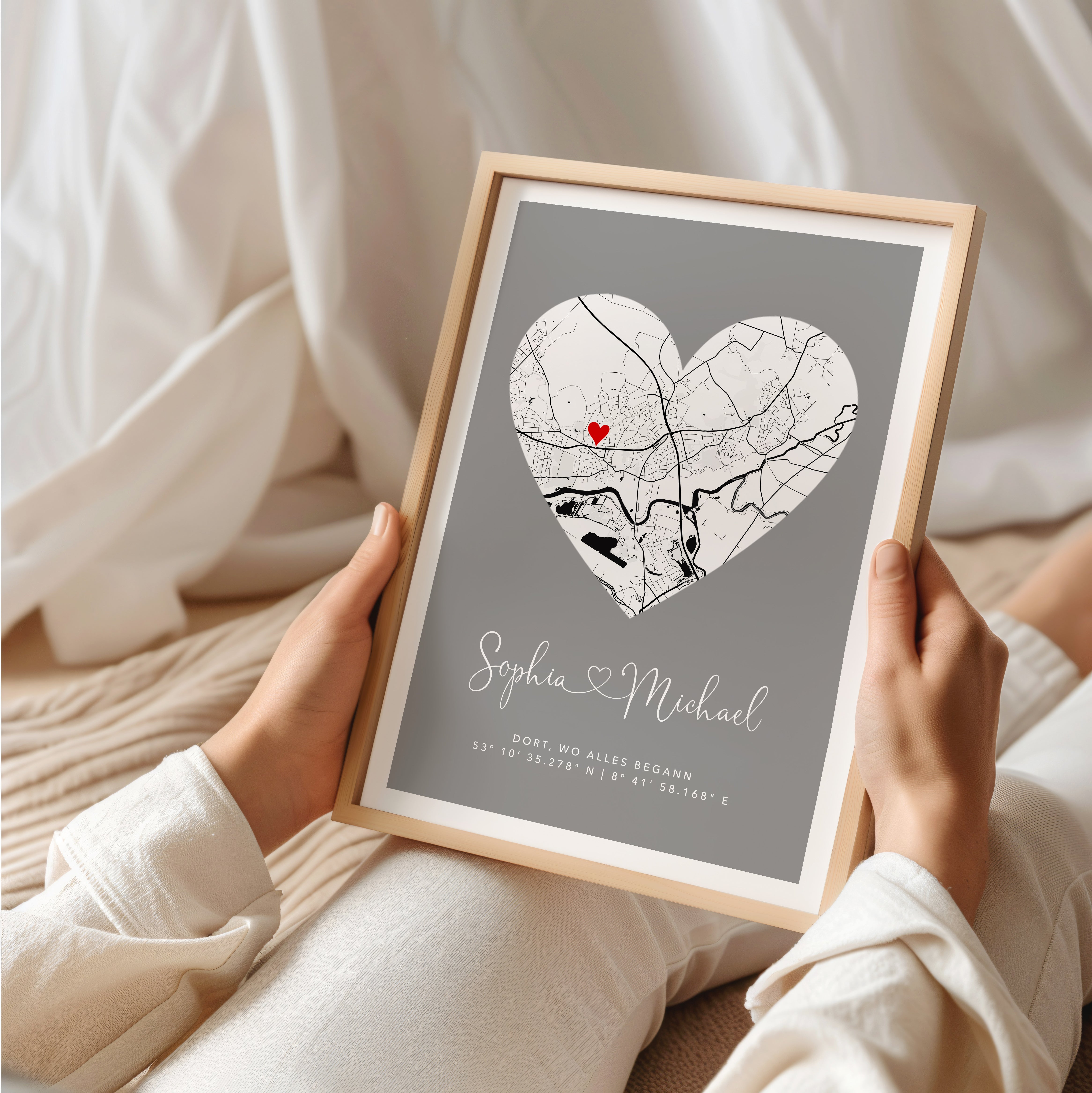 Wo alles begann Poster mit Herz - Personalisierte Stadtkarte