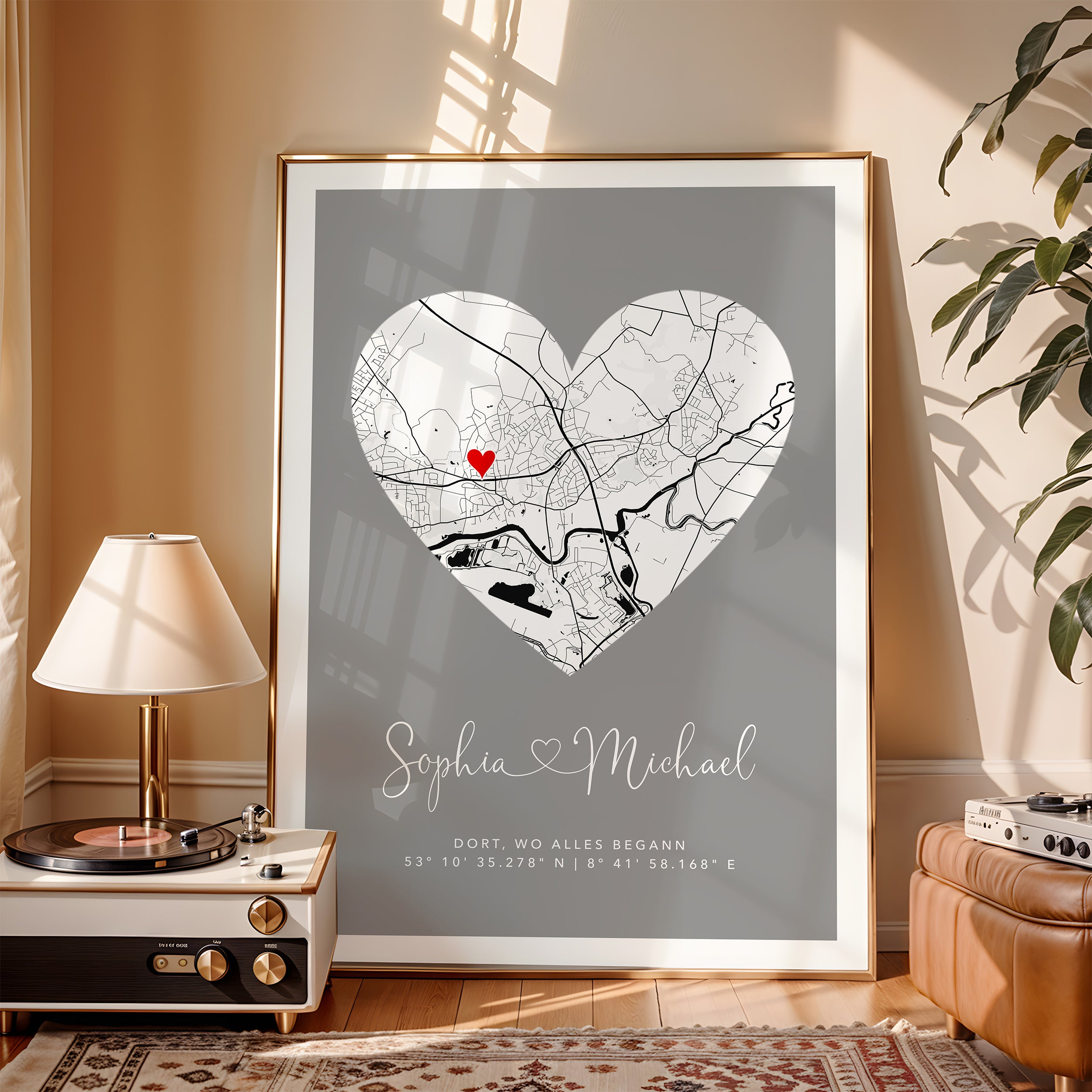 Wo alles begann Poster mit Herz - Personalisierte Stadtkarte