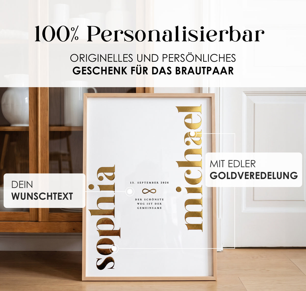 Personalisiertes Hochzeitsgeschenk für Brautpaar – Poster mit Goldfolie