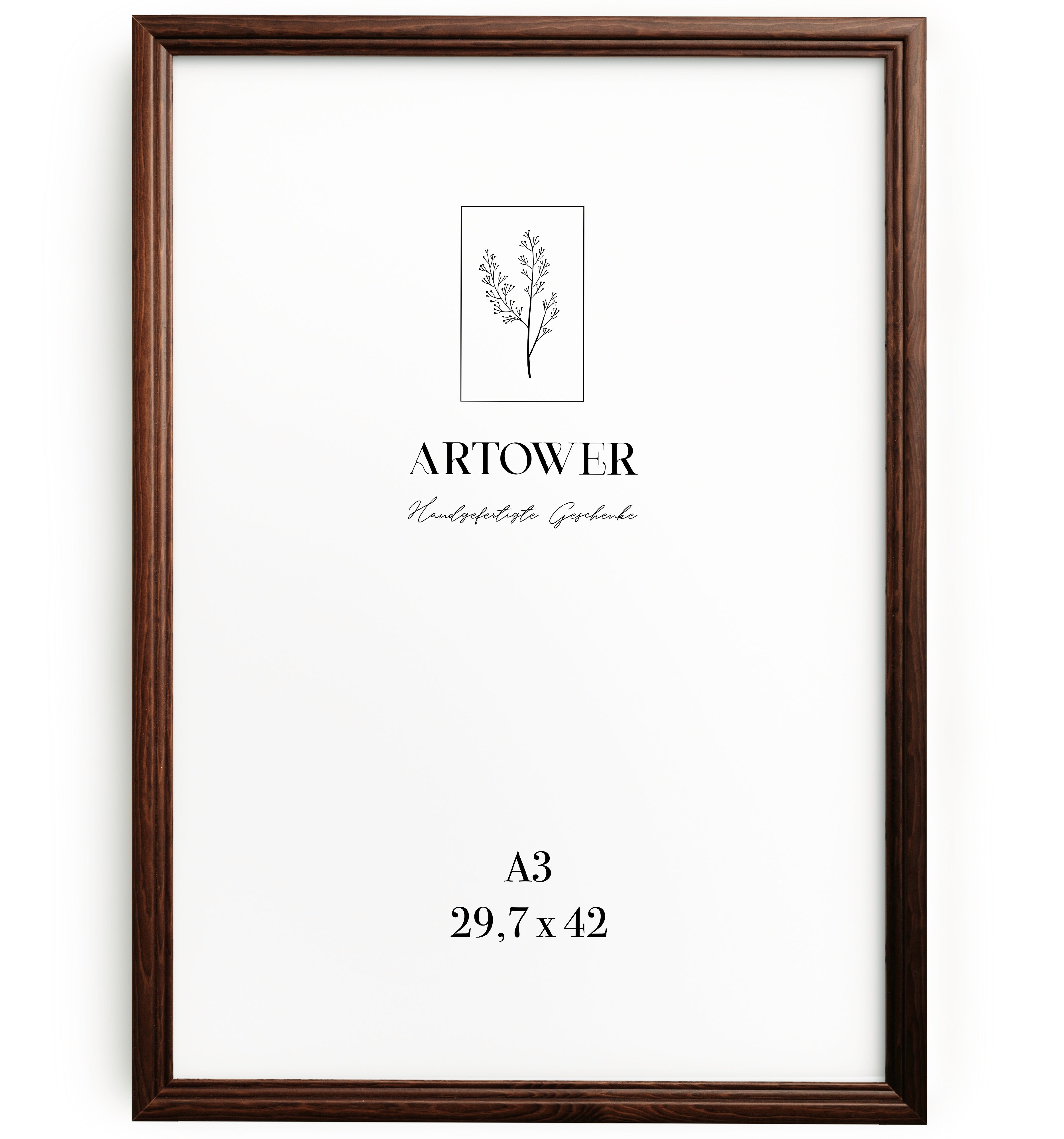 Artower® Vintage Bilderrahmen für A3 (29,7 x 42 cm) Braun – Holzrahmen im klassischen Landhausstil – Fotorahmen für Wand