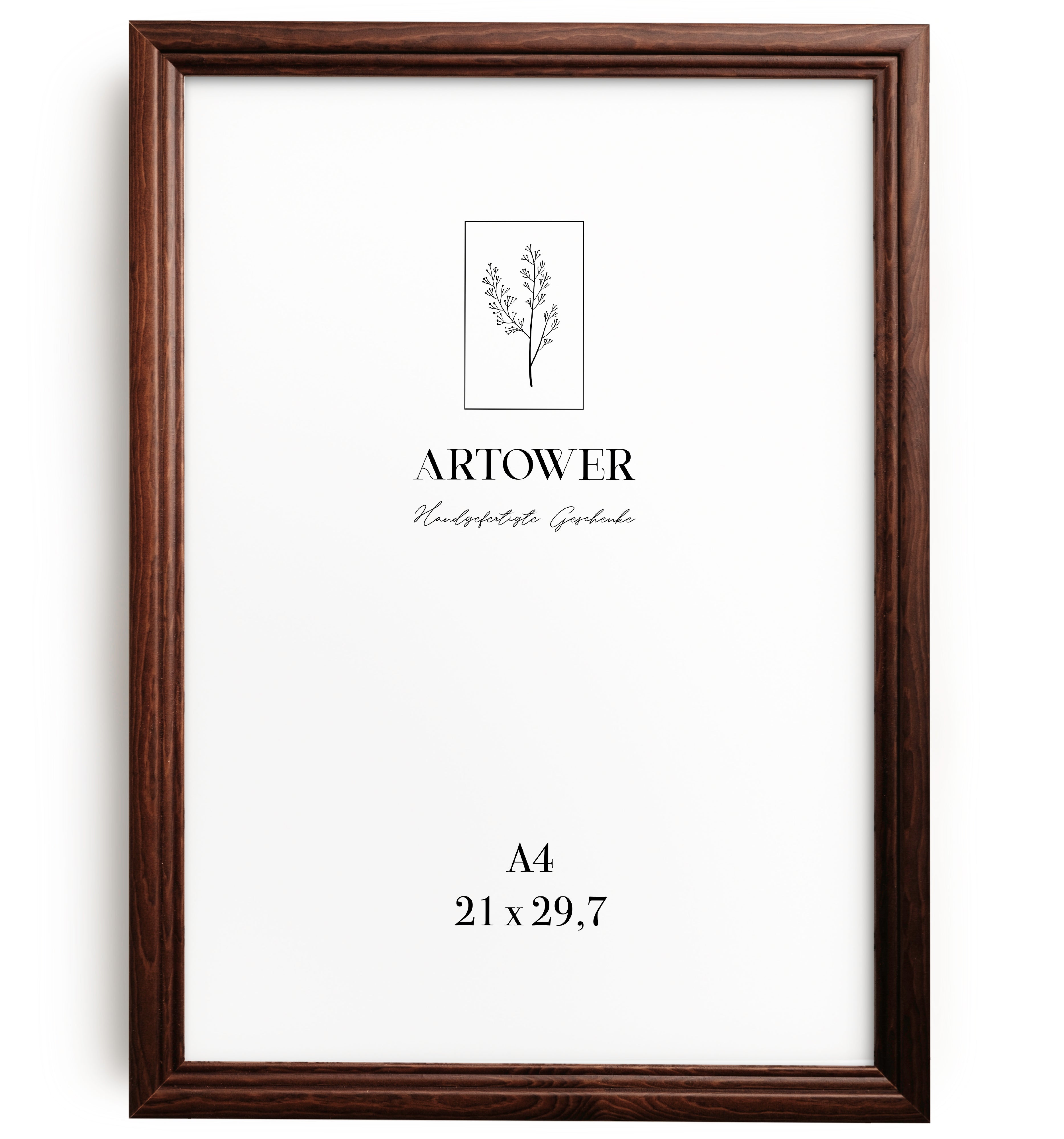 Artower® Vintage Bilderrahmen für A4 (21 x 29,7 cm) Braun – Holzrahmen im klassischen Landhausstil – Fotorahmen für Wand und Tisch