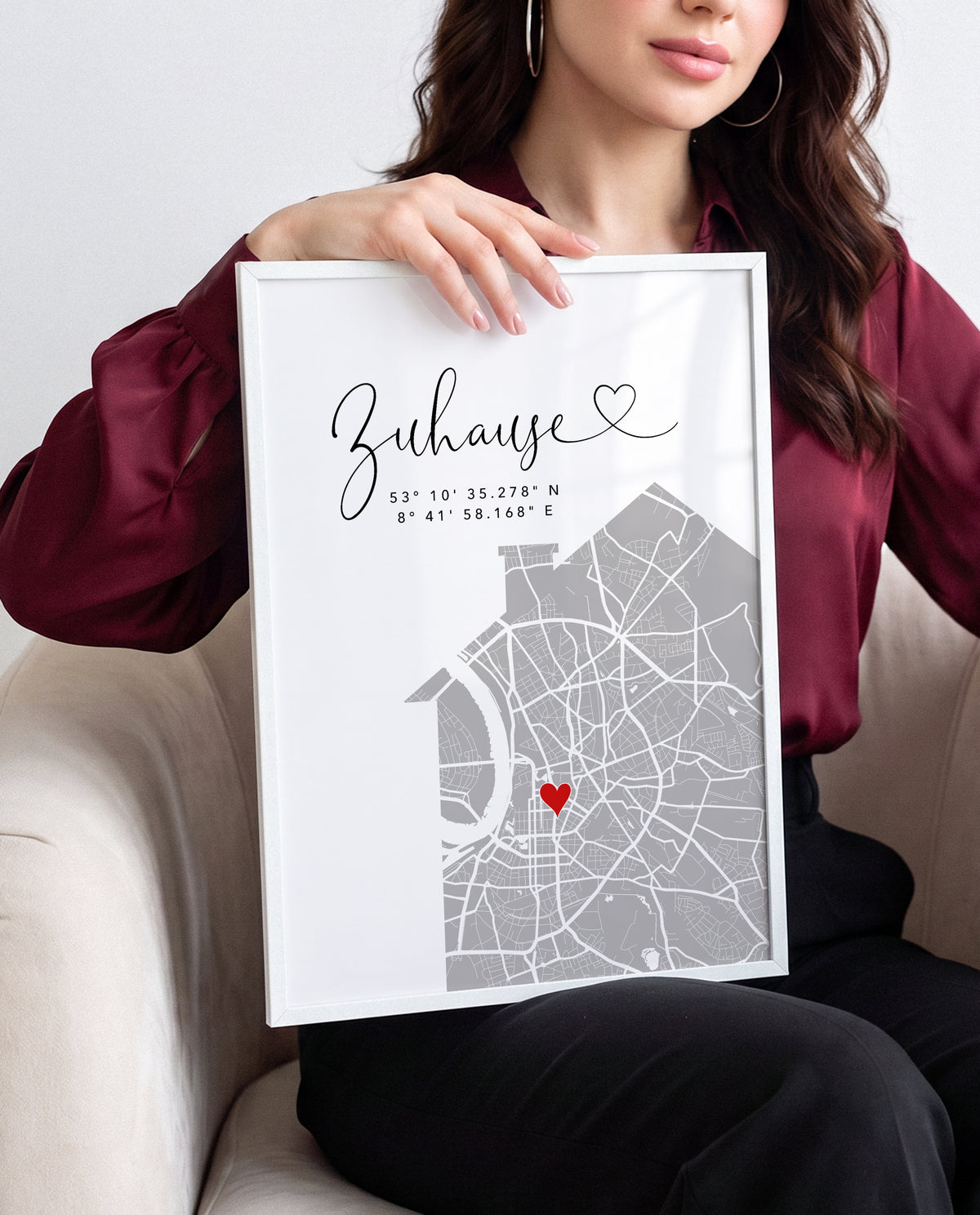 Zuhause-Poster – Personalisierte Stadtkarte mit Hausmotiv