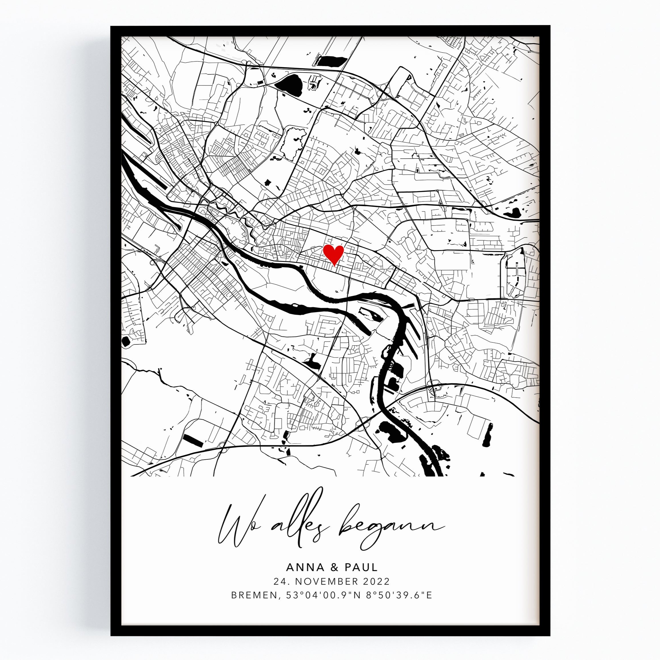 Personalisiertes Hochzeitsgeschenk - Wo alles begann Koordinaten Bild