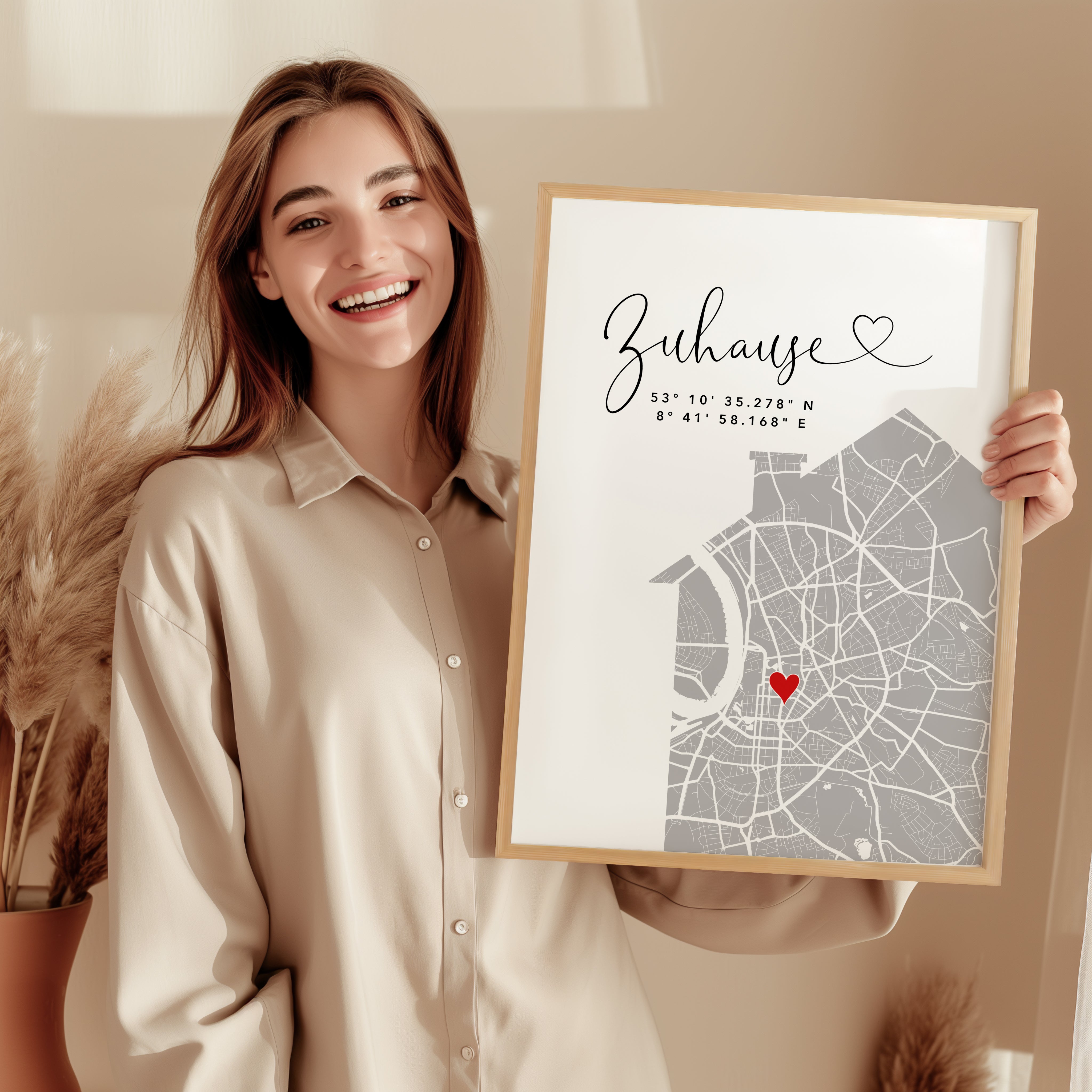 Zuhause Poster mit Haus rechts - Personalisierte Stadtkarte