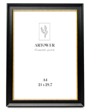 Bilderrahmen für A4 (21 x 29,7 cm) - Klassischer Schwarz Gold