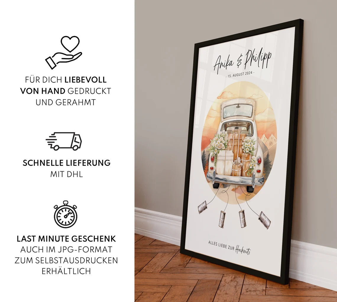 Hochzeitsgeschenk Geld – Bild mit Auto für Brautpaar