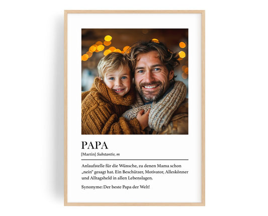 Papa Geschenk von Tochter oder Sohn – Personalisiertes Definition Bild mit Foto