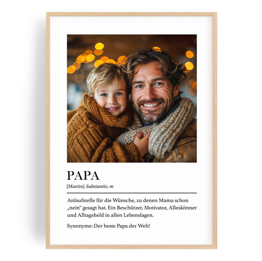 Papa Geschenk von Tochter oder Sohn – Personalisiertes Definition Bild mit Foto