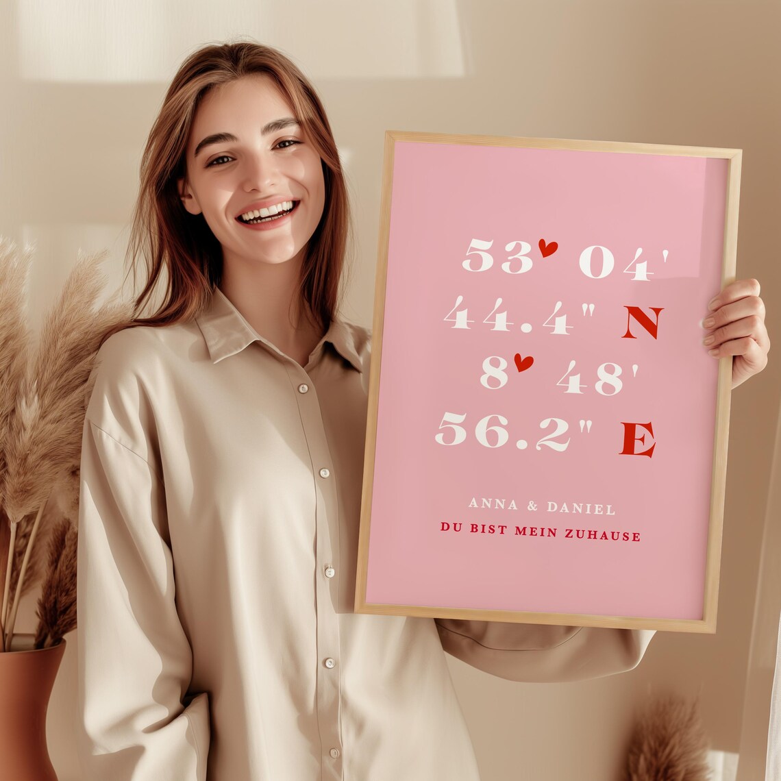 Koordinaten Bild Rosa – Geschenk zum Valentinstag oder Jahrestag