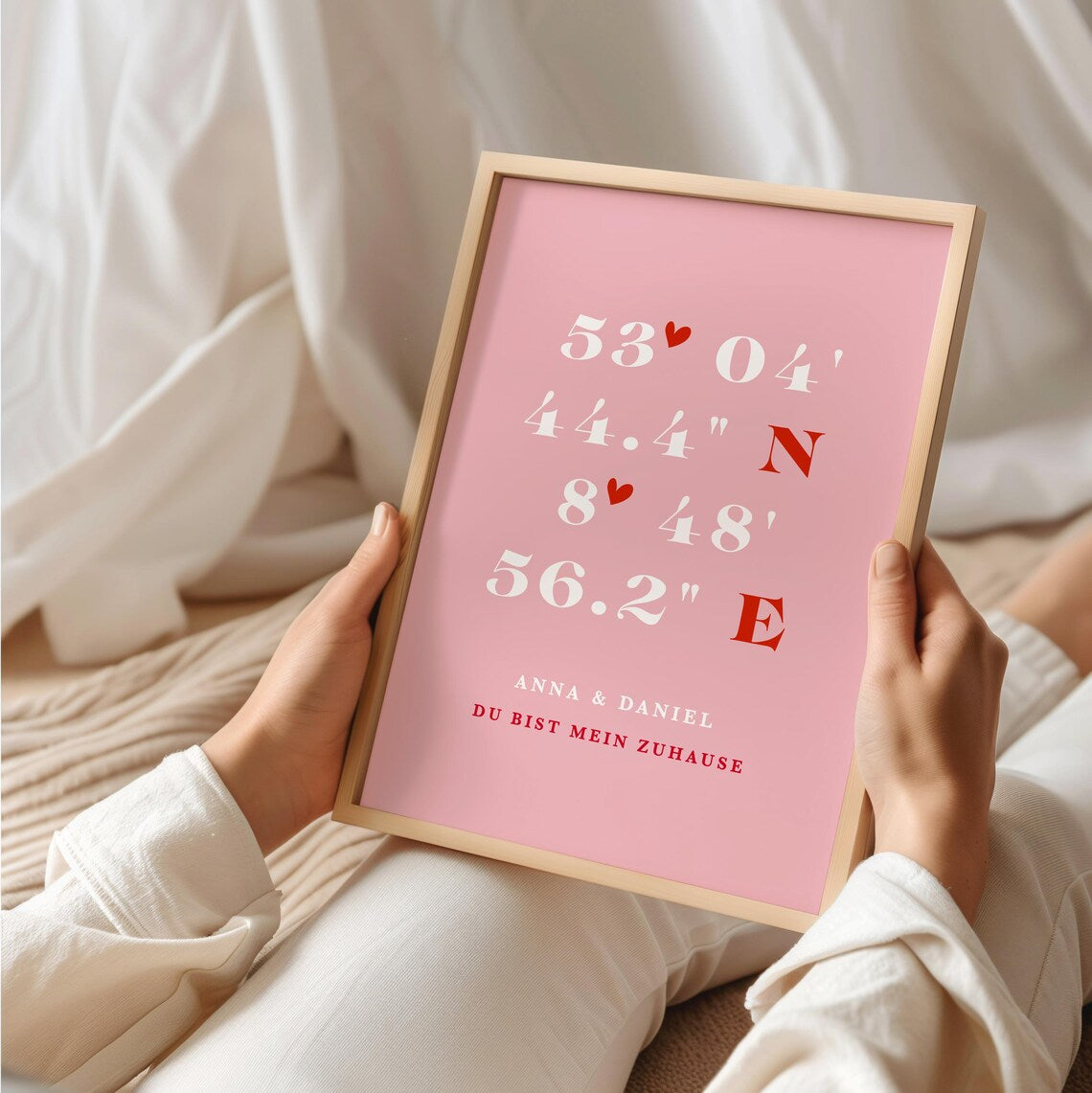 Koordinaten Bild Rosa – Geschenk zum Valentinstag oder Jahrestag