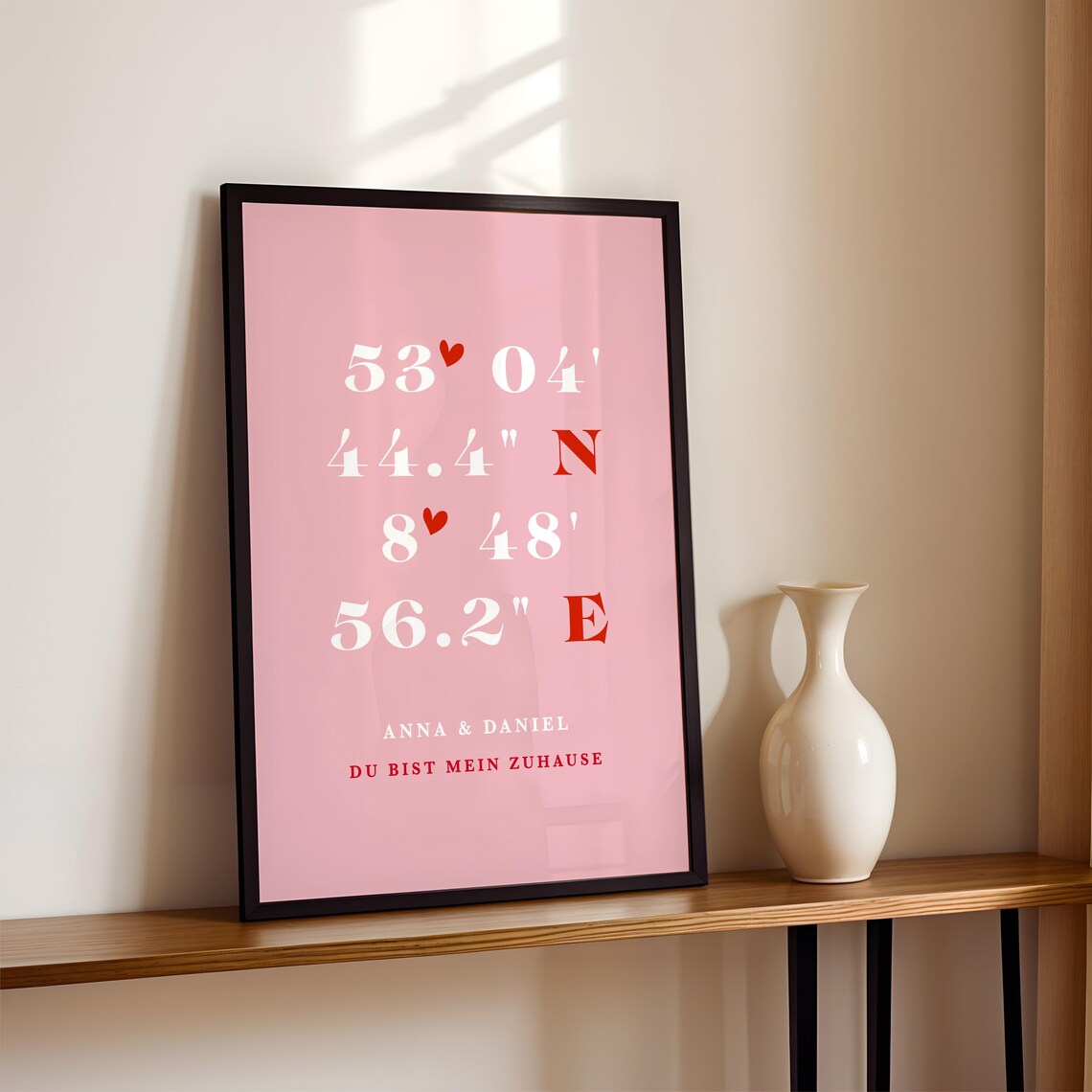 Koordinaten Bild Rosa – Geschenk zum Valentinstag oder Jahrestag