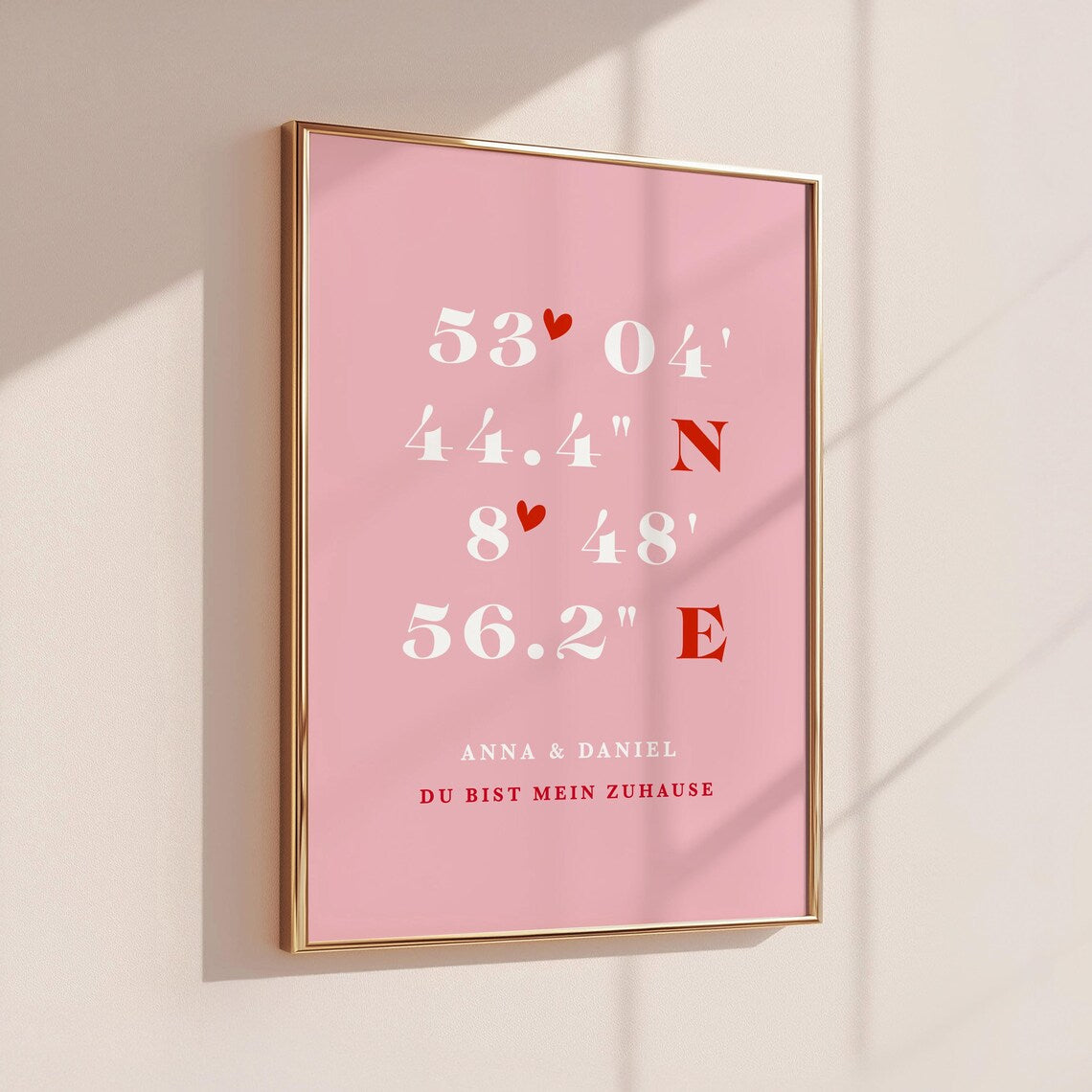 Koordinaten Bild Rosa – Geschenk zum Valentinstag oder Jahrestag