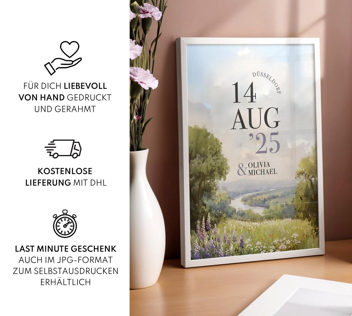Hochzeitsgeschenk mit Datum – Personalisiertes Poster fürs Brautpaar