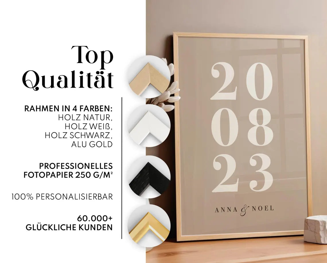 Individuelles Hochzeitsgeschenk – Beige Poster mit Namen & Datum