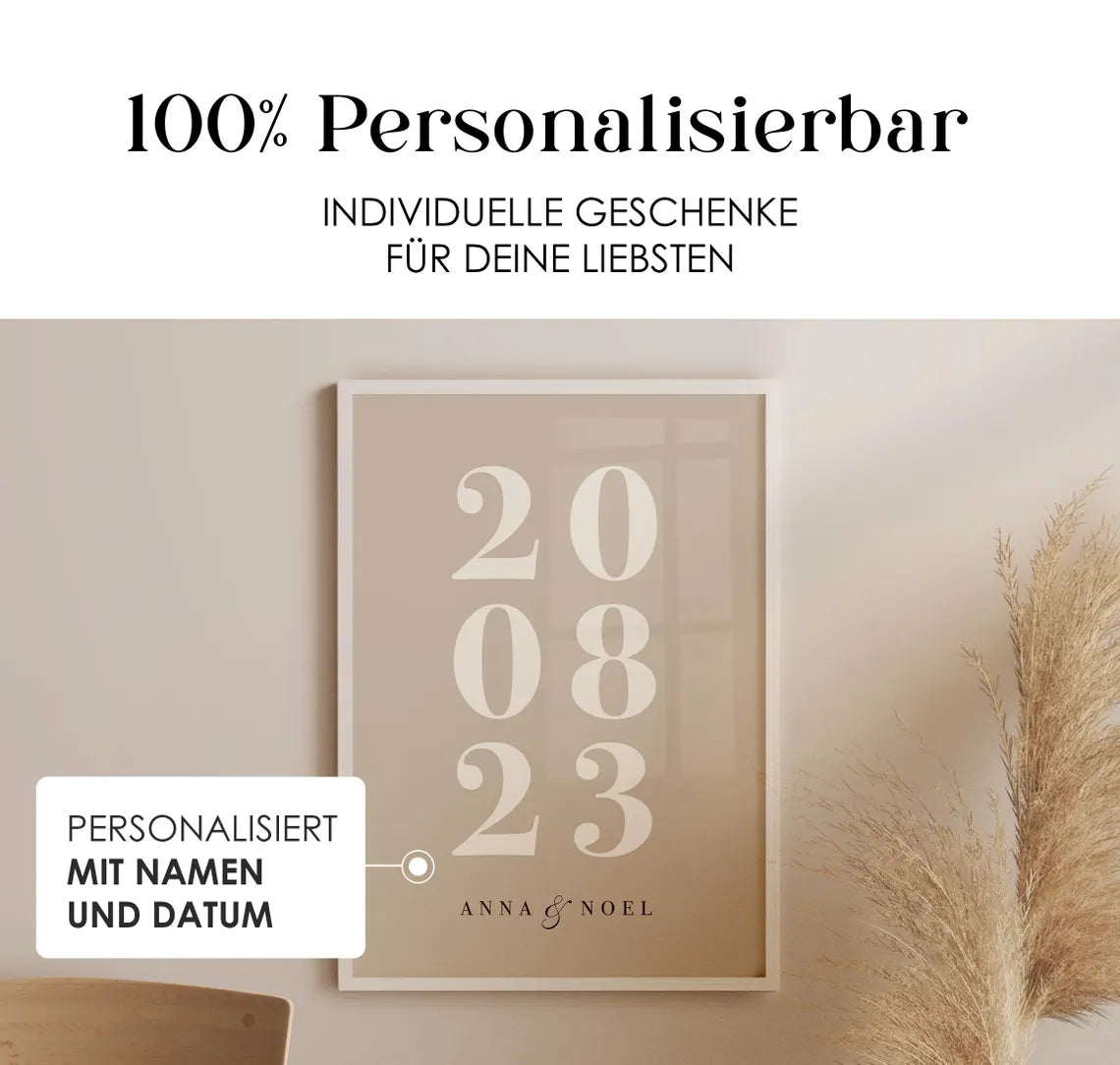 Individuelles Hochzeitsgeschenk – Beige Poster mit Namen & Datum