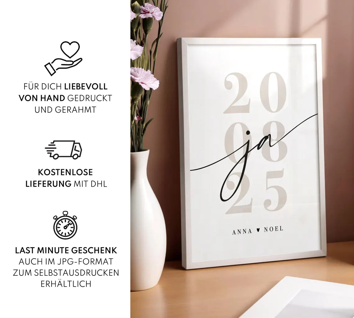 Ja Hochzeit Geschenk für das Brautpaar - Hochzeitsgeschenk mit Datum