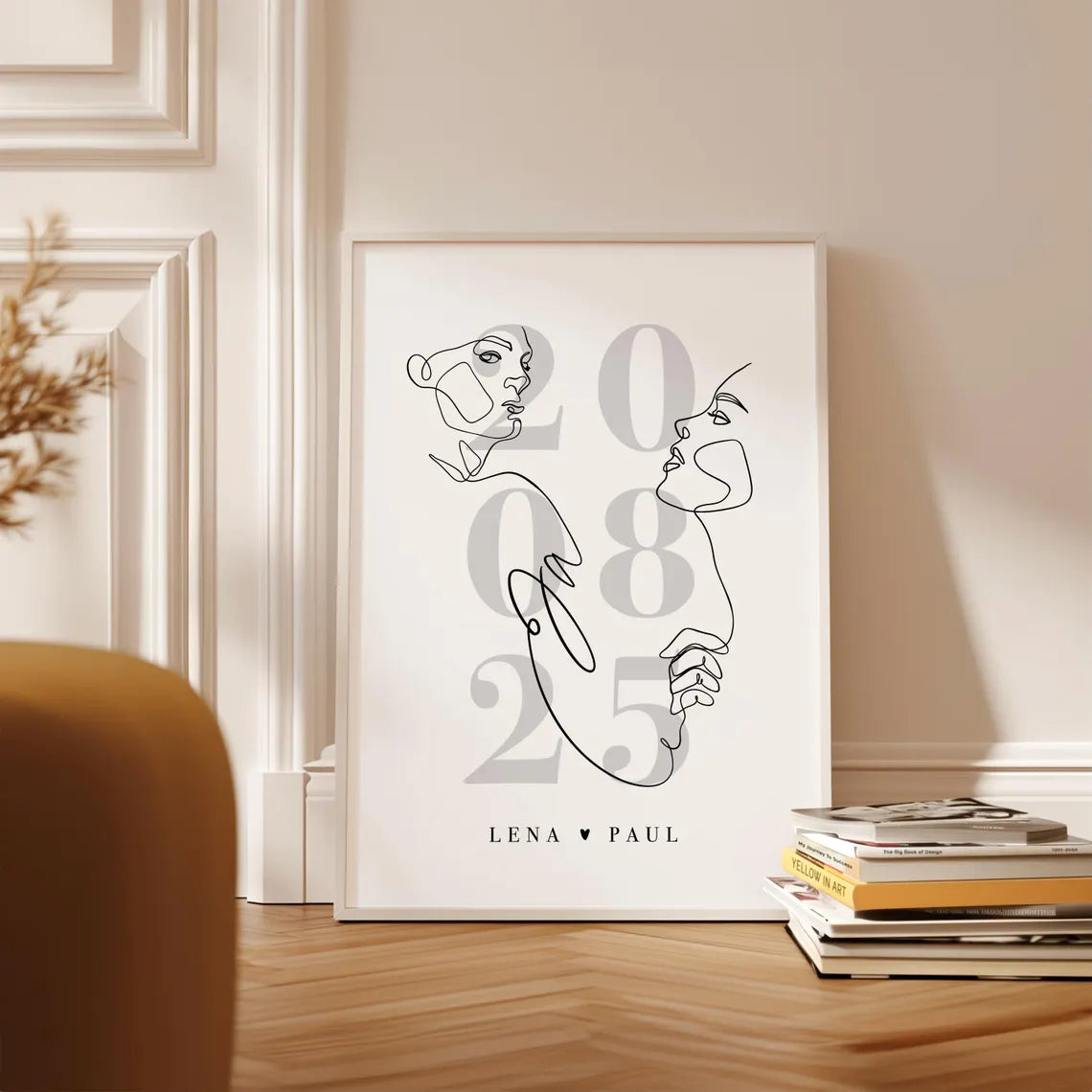 Individuelles Hochzeitsbild – Grau Poster mit „Ja“, Datum und Namen