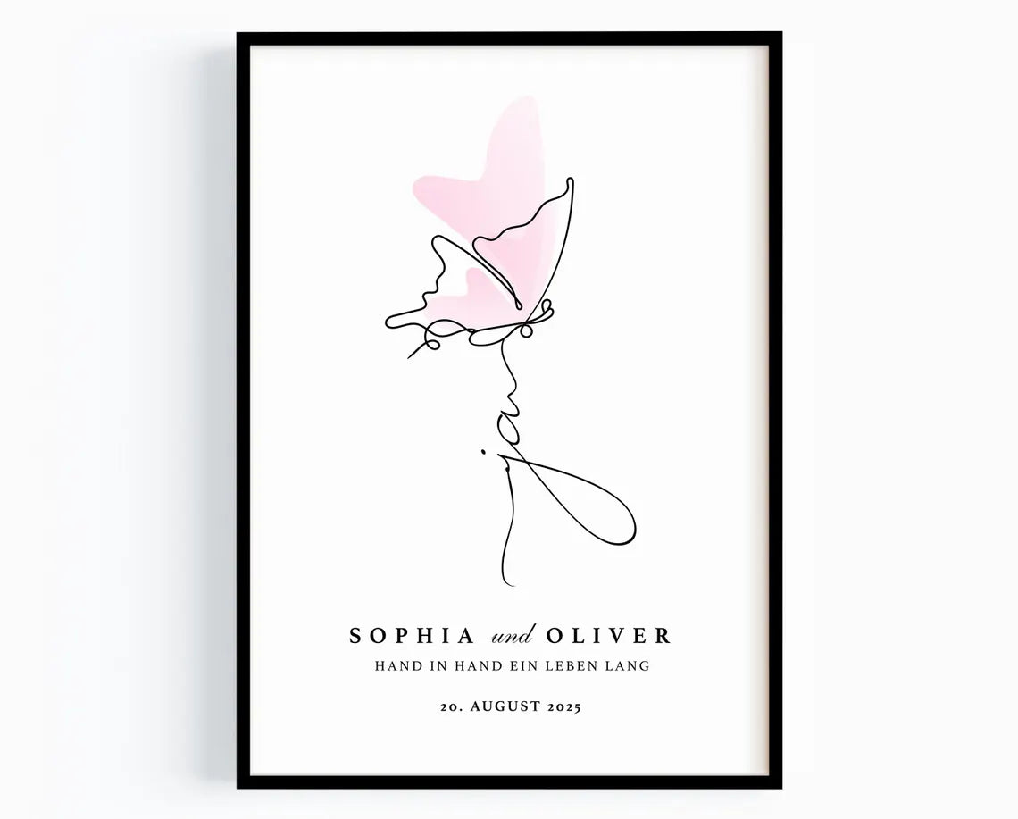 Ja Hochzeit Geschenk personalisiert mit Namen - Hand in Hand Poster Brautpaar