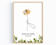 Ja Poster Hochzeit personalisiert mit Namen & Blumen - Geschenk Brautpaar Standesamt
