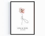 Ja Poster Hochzeit – Geschenk mit Blumen für das Brautpaar