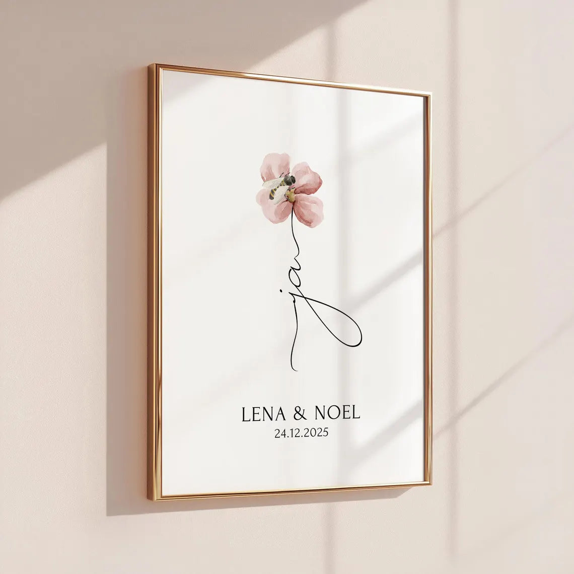 Ja Poster Hochzeit – Geschenk mit Blumen für das Brautpaar