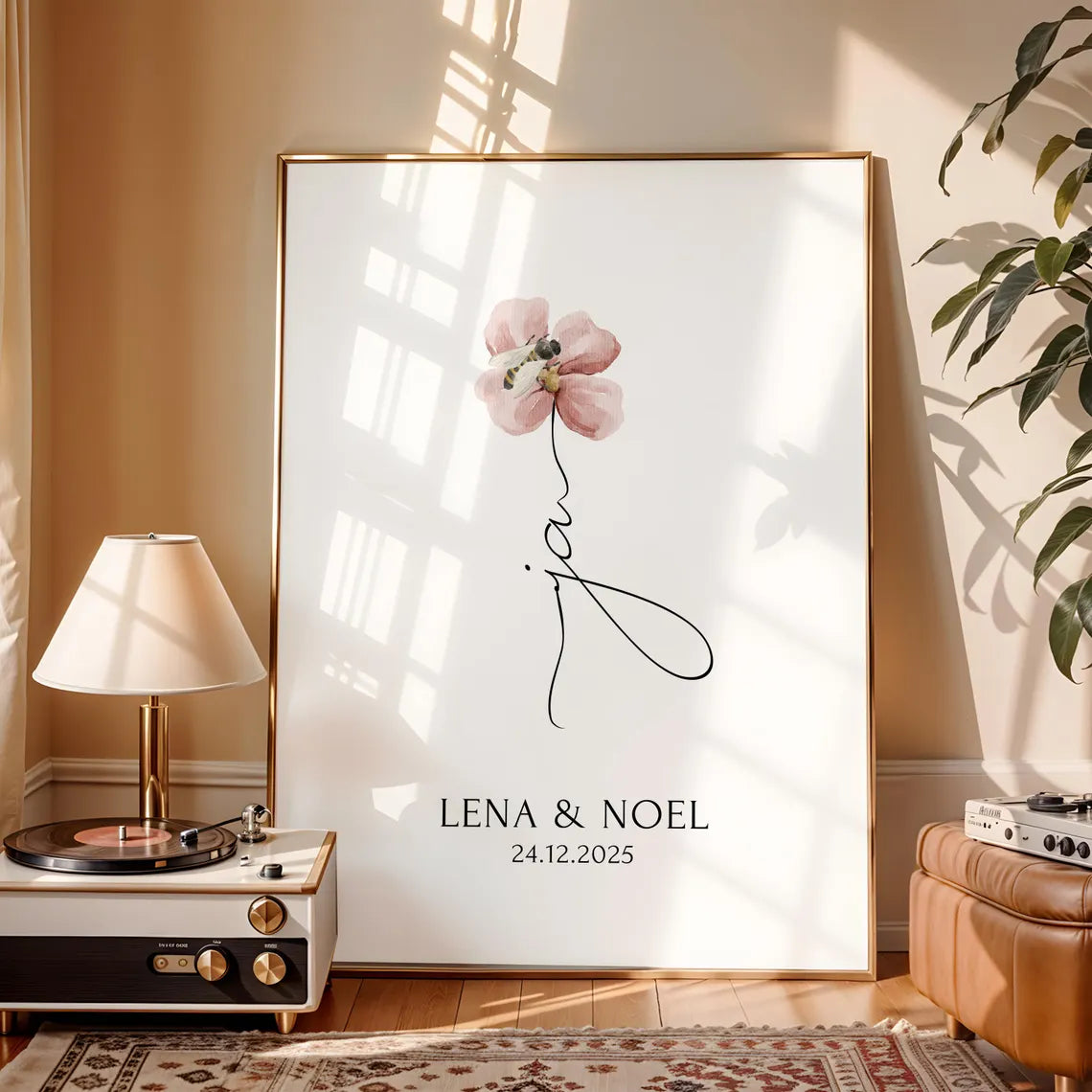 Ja Poster Hochzeit – Geschenk mit Blumen für das Brautpaar