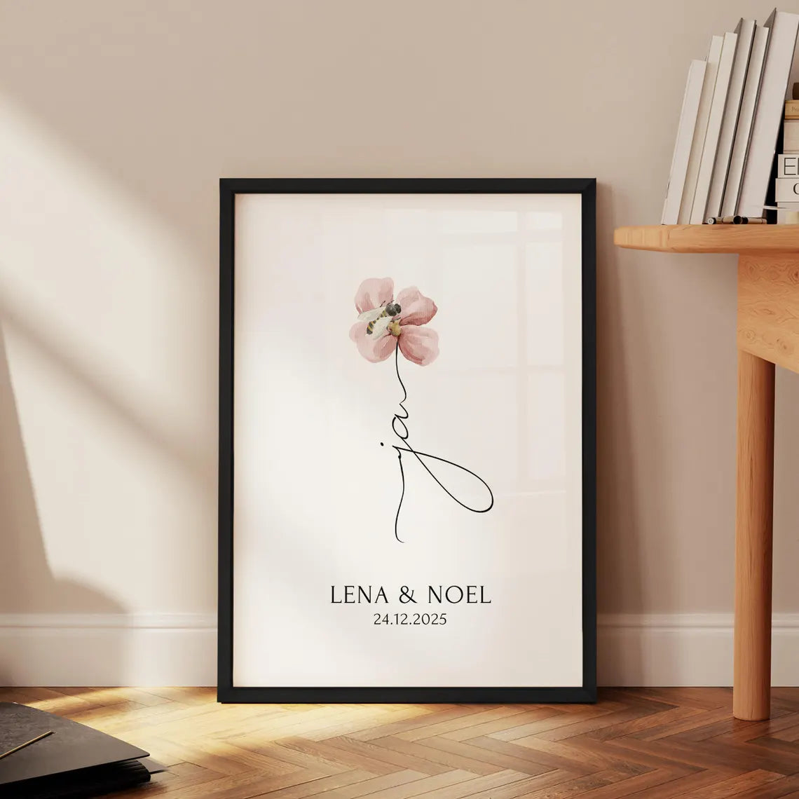 Ja Poster Hochzeit – Geschenk mit Blumen für das Brautpaar