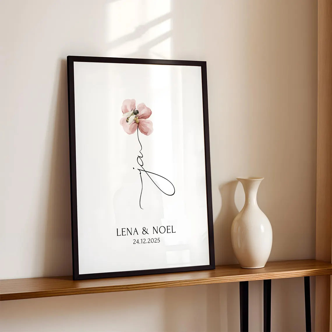 Ja Poster Hochzeit – Geschenk mit Blumen für das Brautpaar