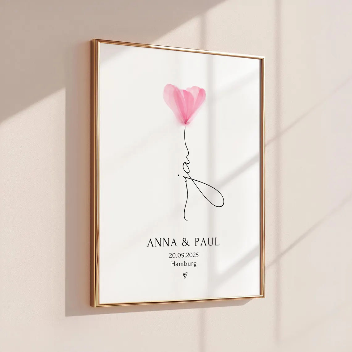 Hochzeit Geschenk Brautpaar personalisiert Ja Poster mit Namen – Verlobungsgeschenk Bilderrahmen